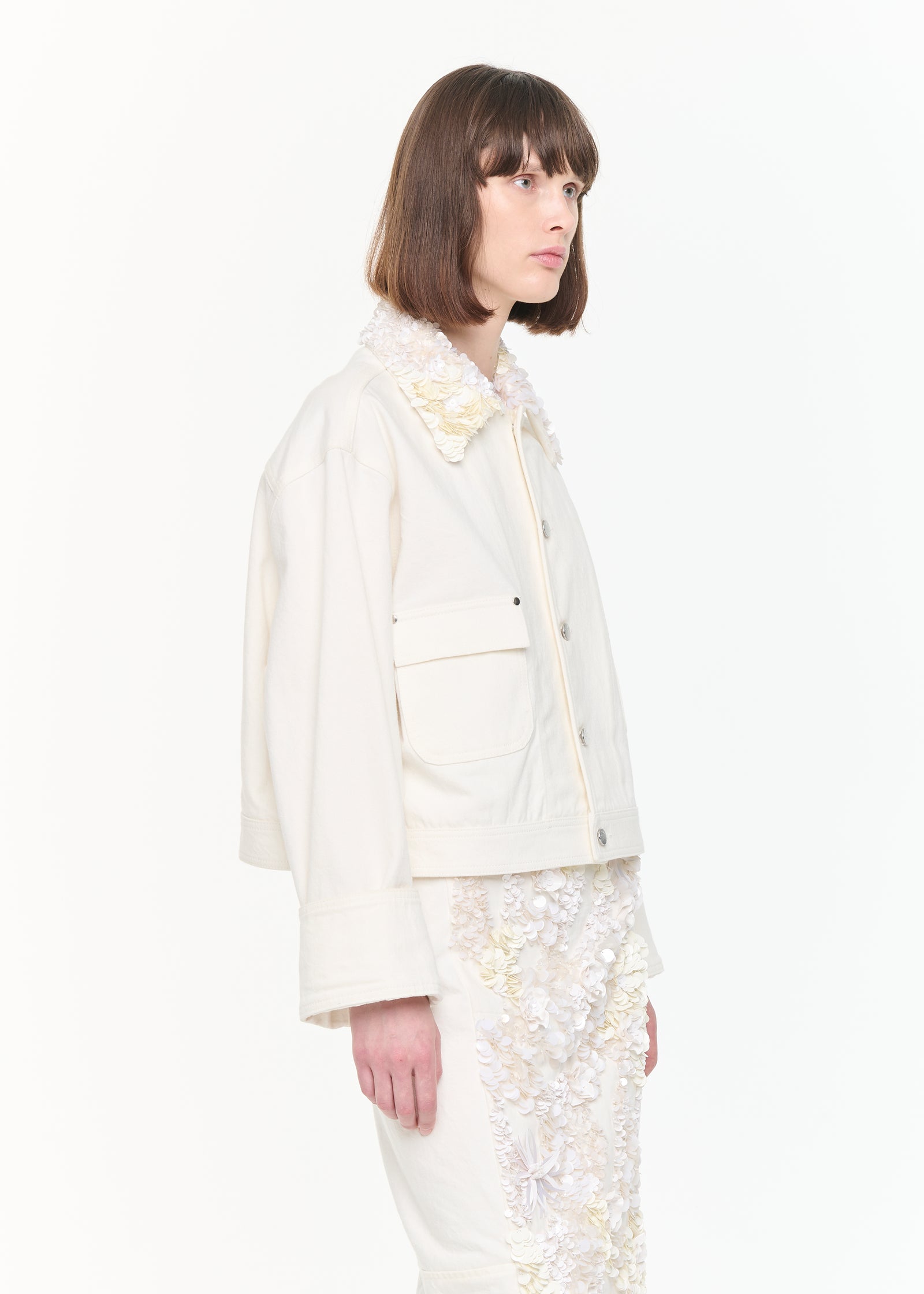 WHITE DRILL CROPPED JACKET