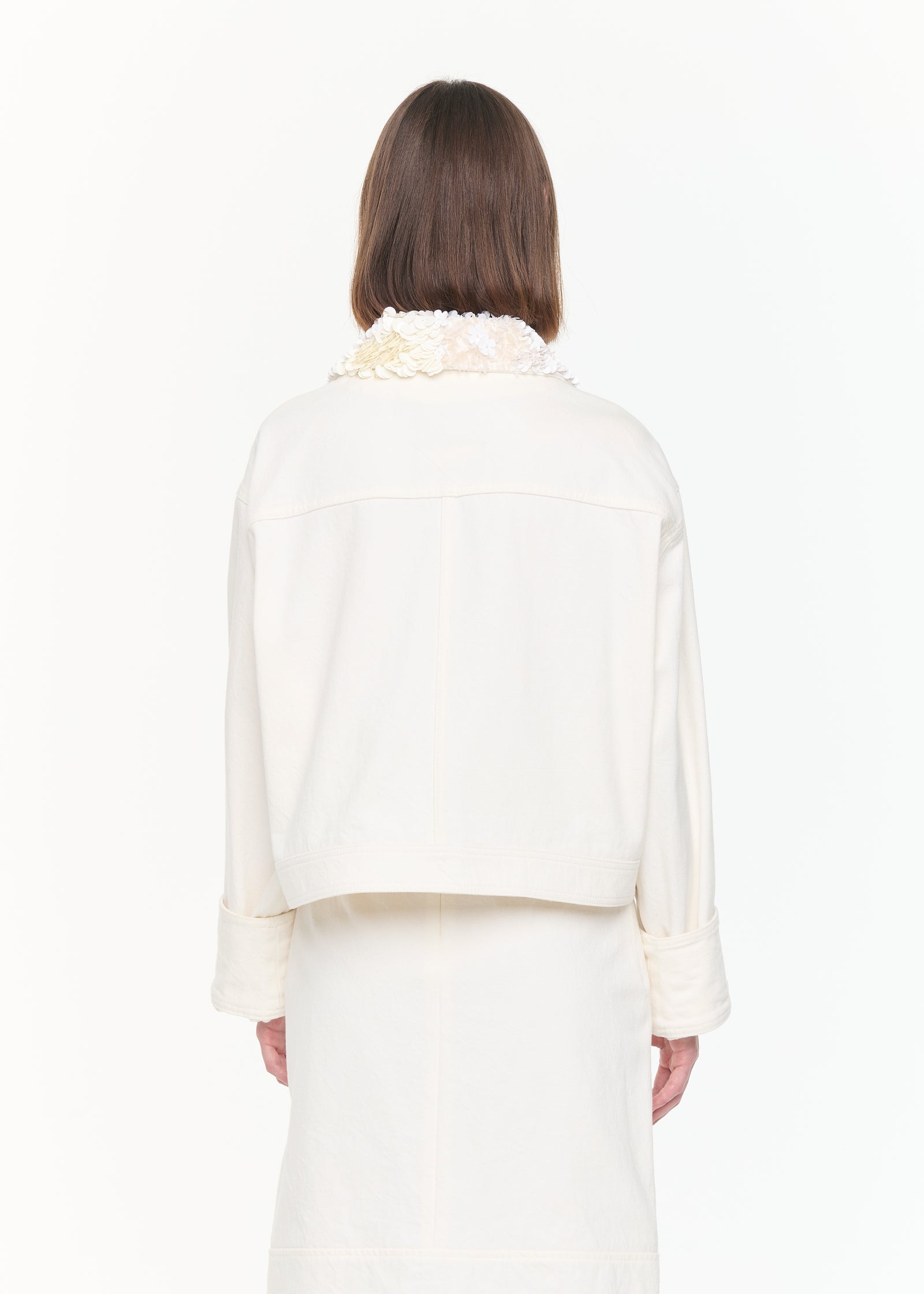 WHITE DRILL CROPPED JACKET