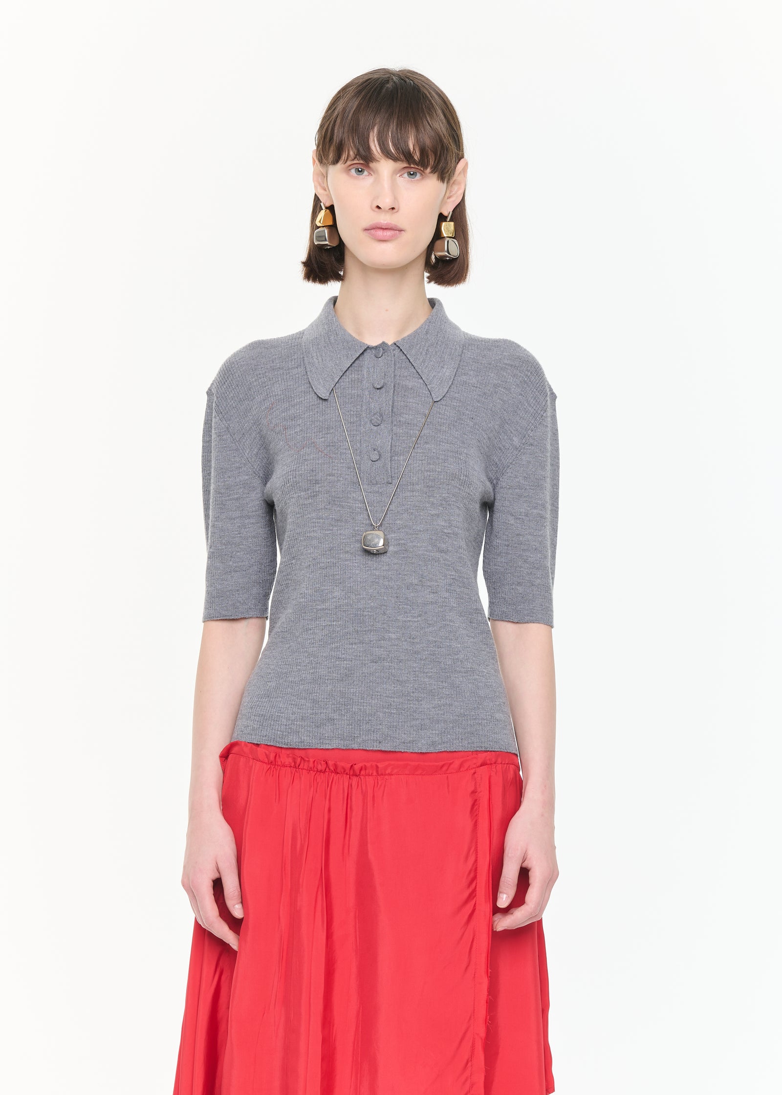 POLO IN MERINO GRIGIO MELANGE