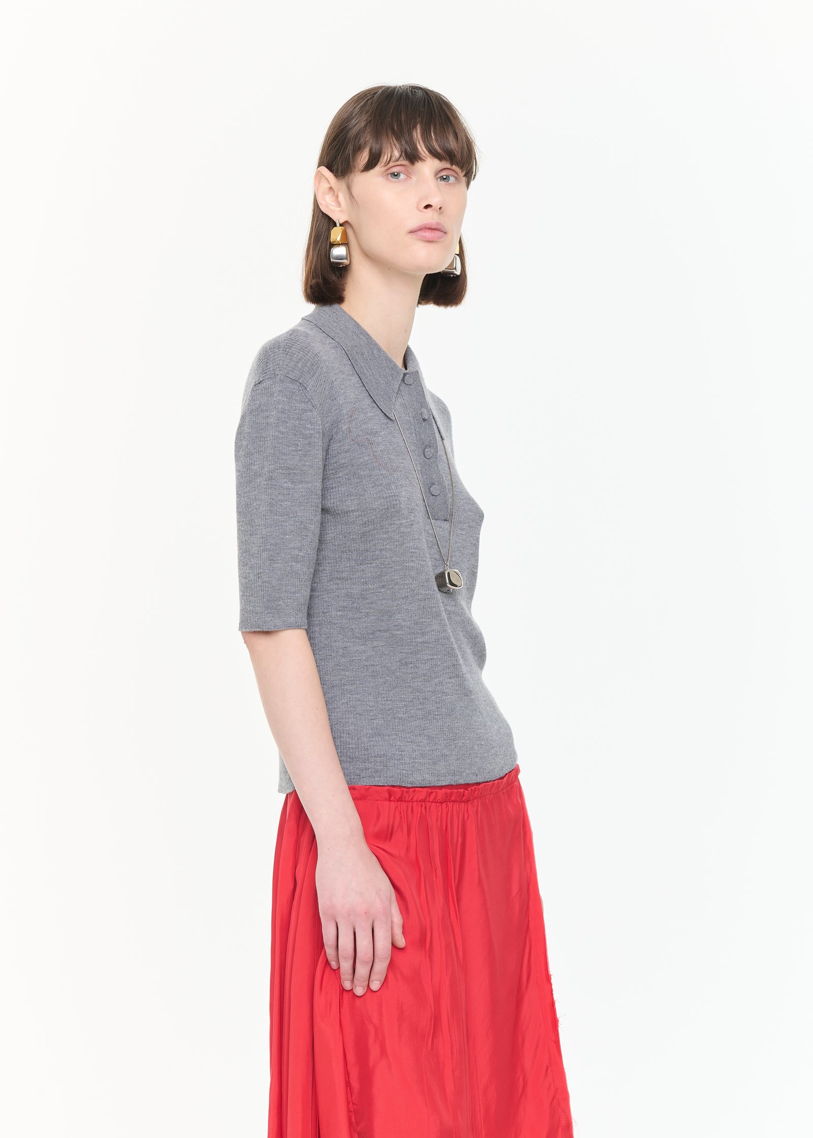 POLO IN MERINO GRIGIO MELANGE