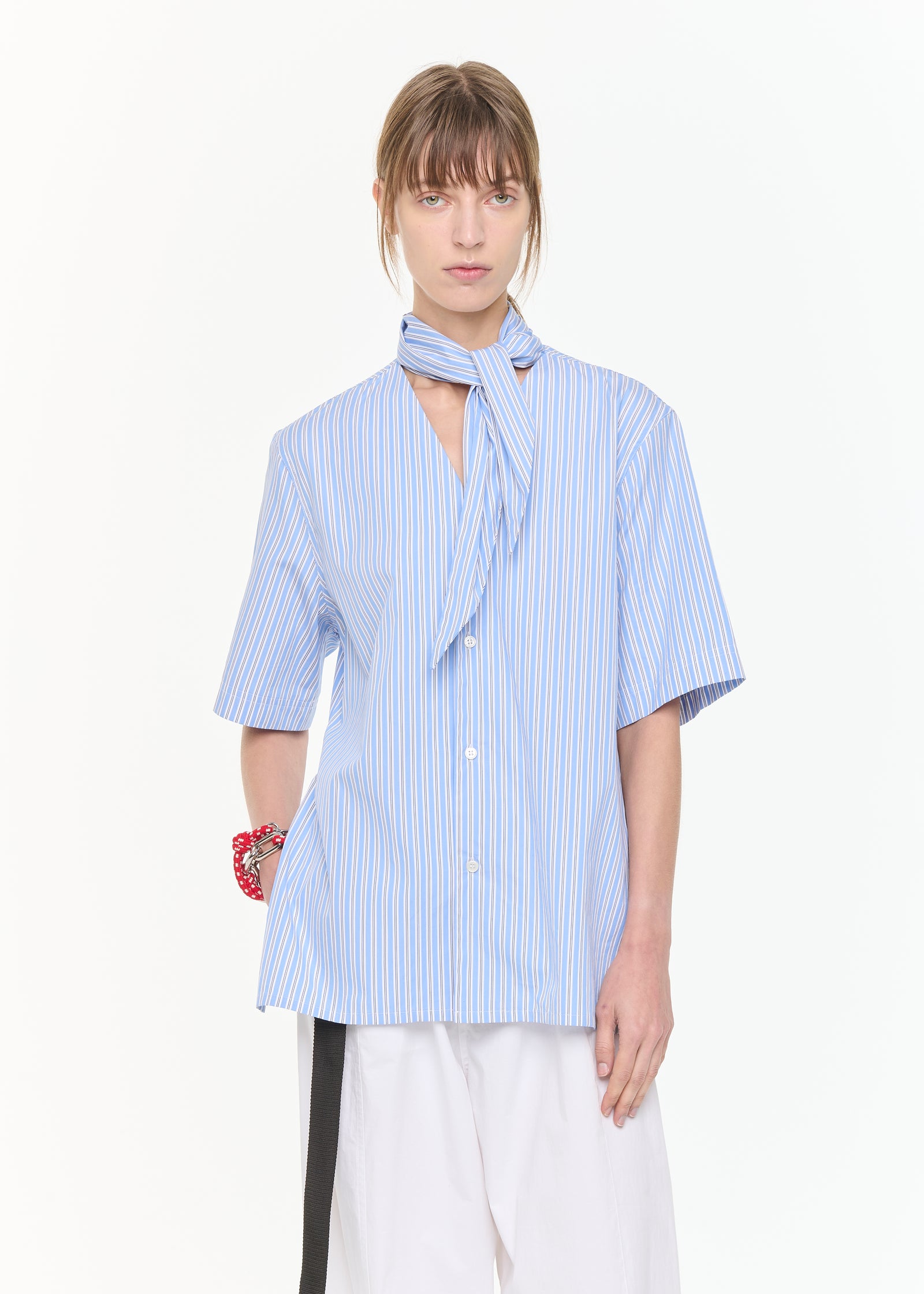 STRIPED V-NECK COTTON SHIRT
