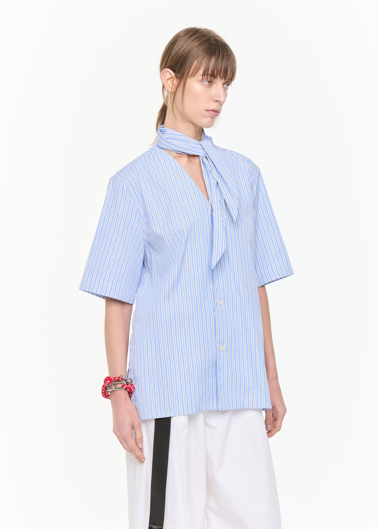 STRIPED V-NECK COTTON SHIRT