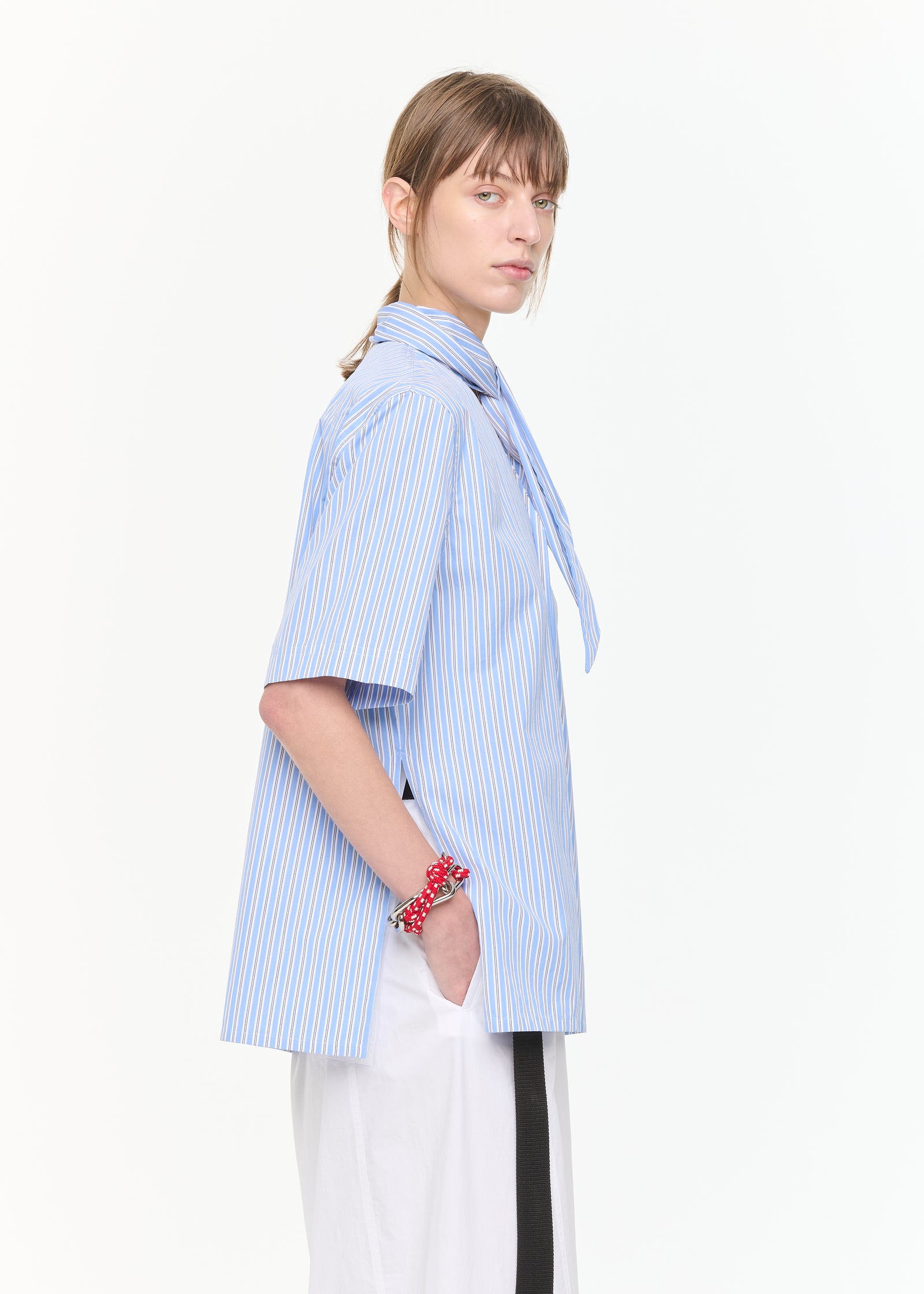 STRIPED V-NECK COTTON SHIRT