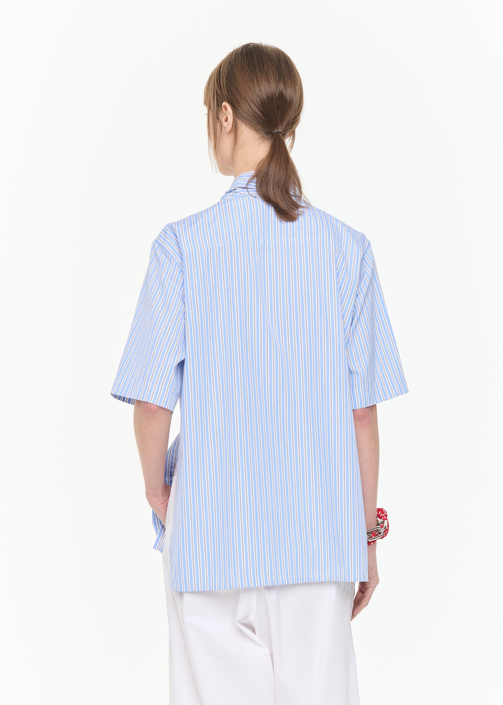 STRIPED V-NECK COTTON SHIRT