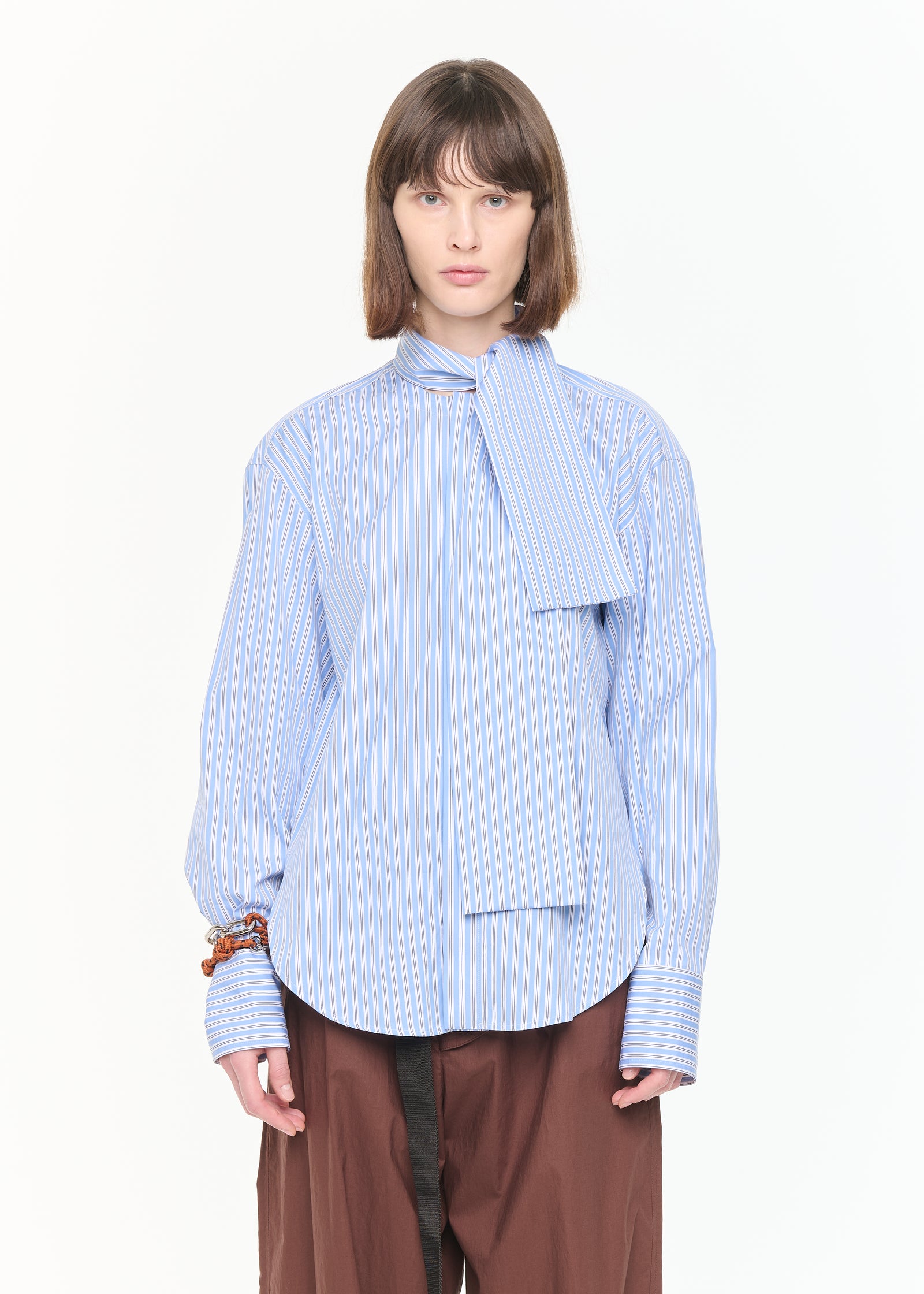 CAMICIA DI COTONE A RIGHE CON FOULARD