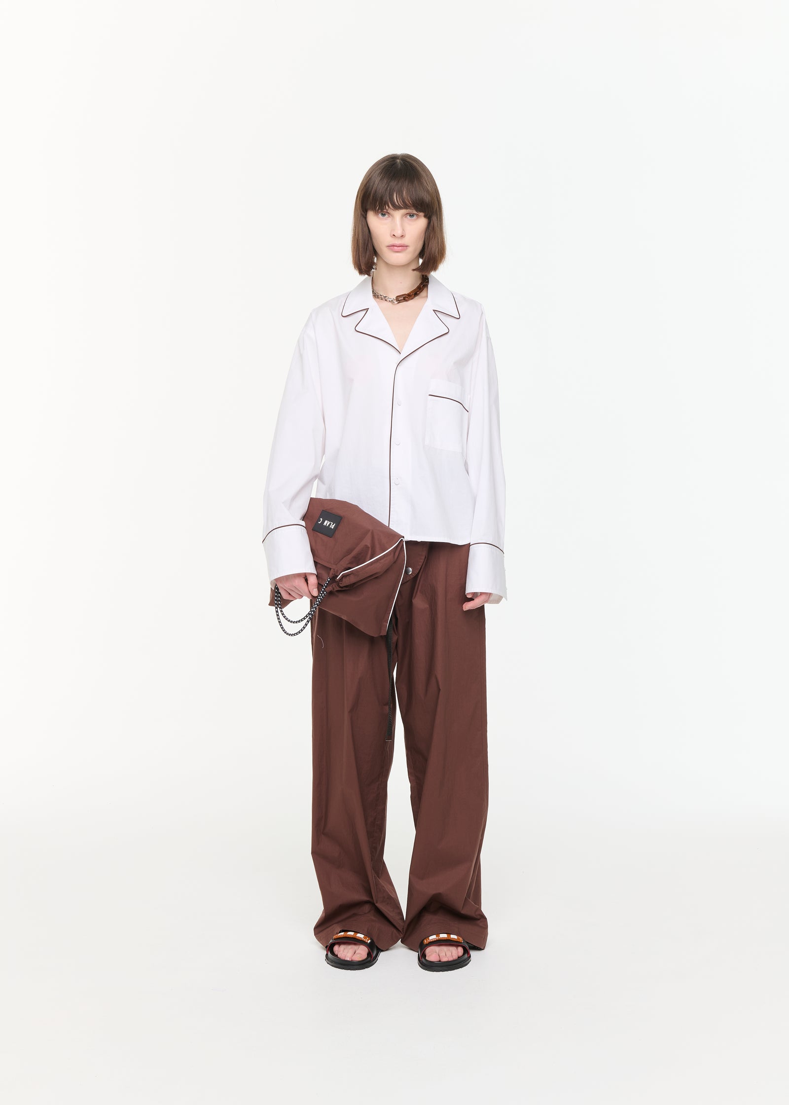 CAMICIA BOXY IN COTONE BIANCO CON PROFILI