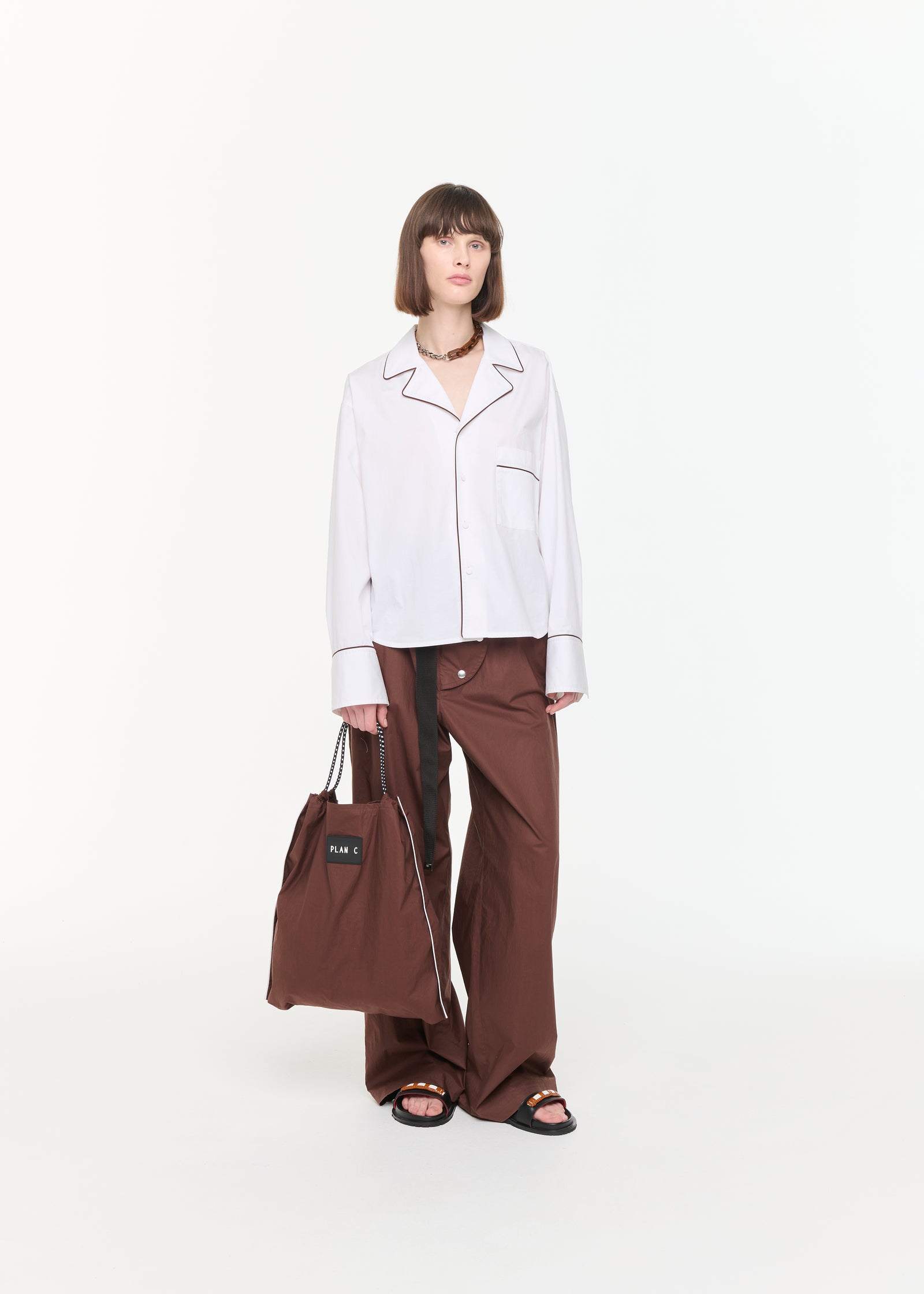 CAMICIA BOXY IN COTONE BIANCO CON PROFILI