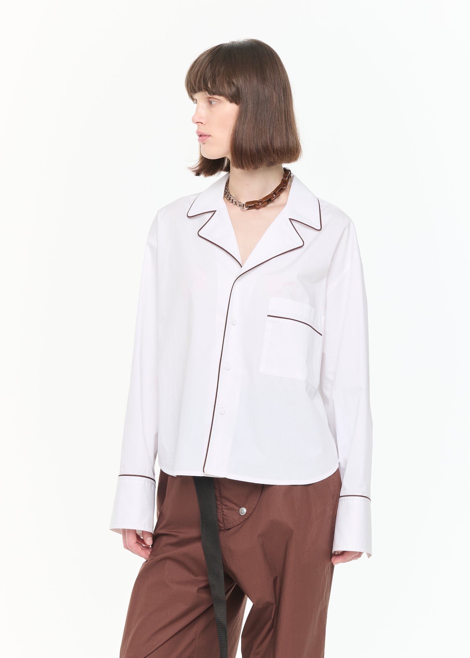 CAMICIA BOXY IN COTONE BIANCO CON PROFILI
