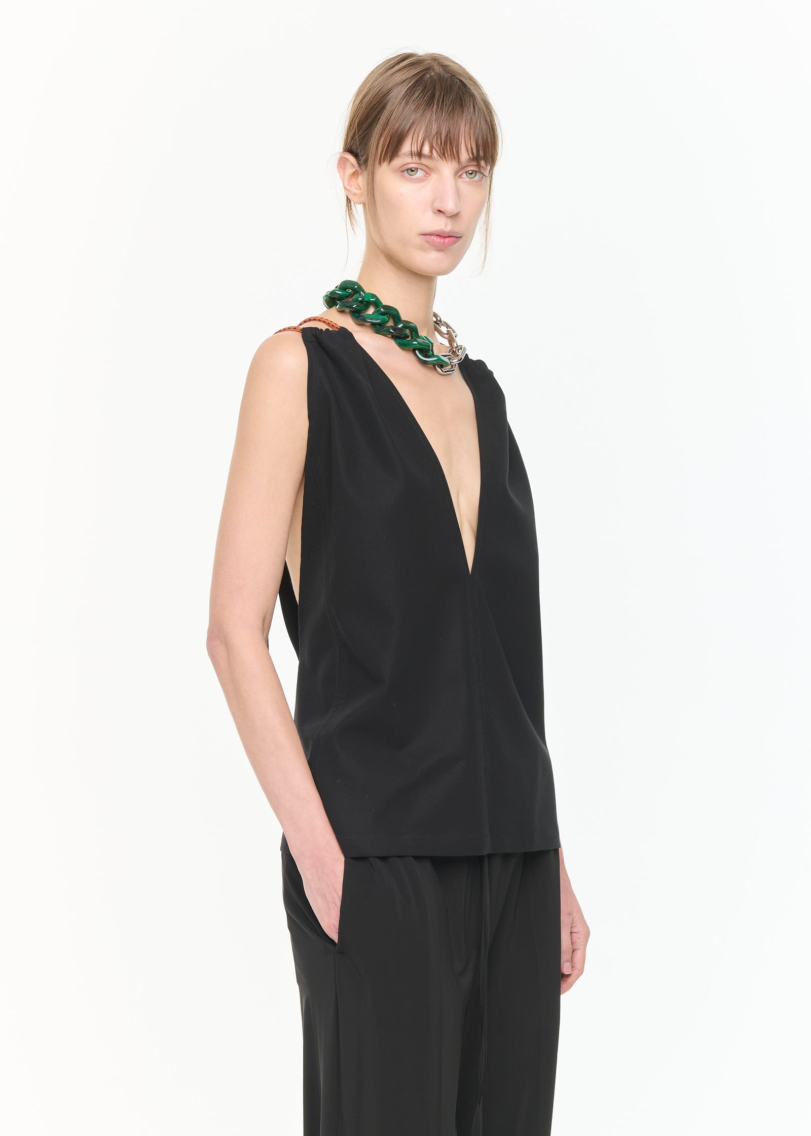 V-NECK CREPE TOP