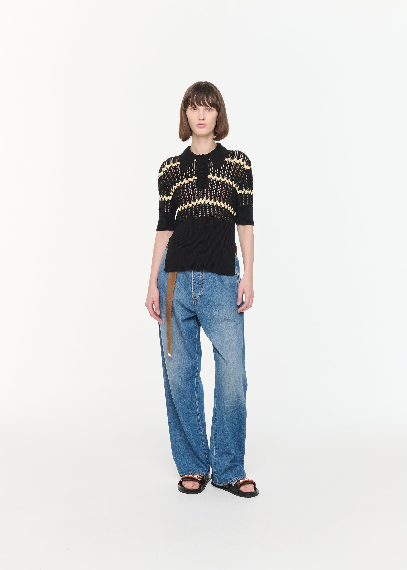 BLACK POLO KNIT WITH YELLOW STRIPES
