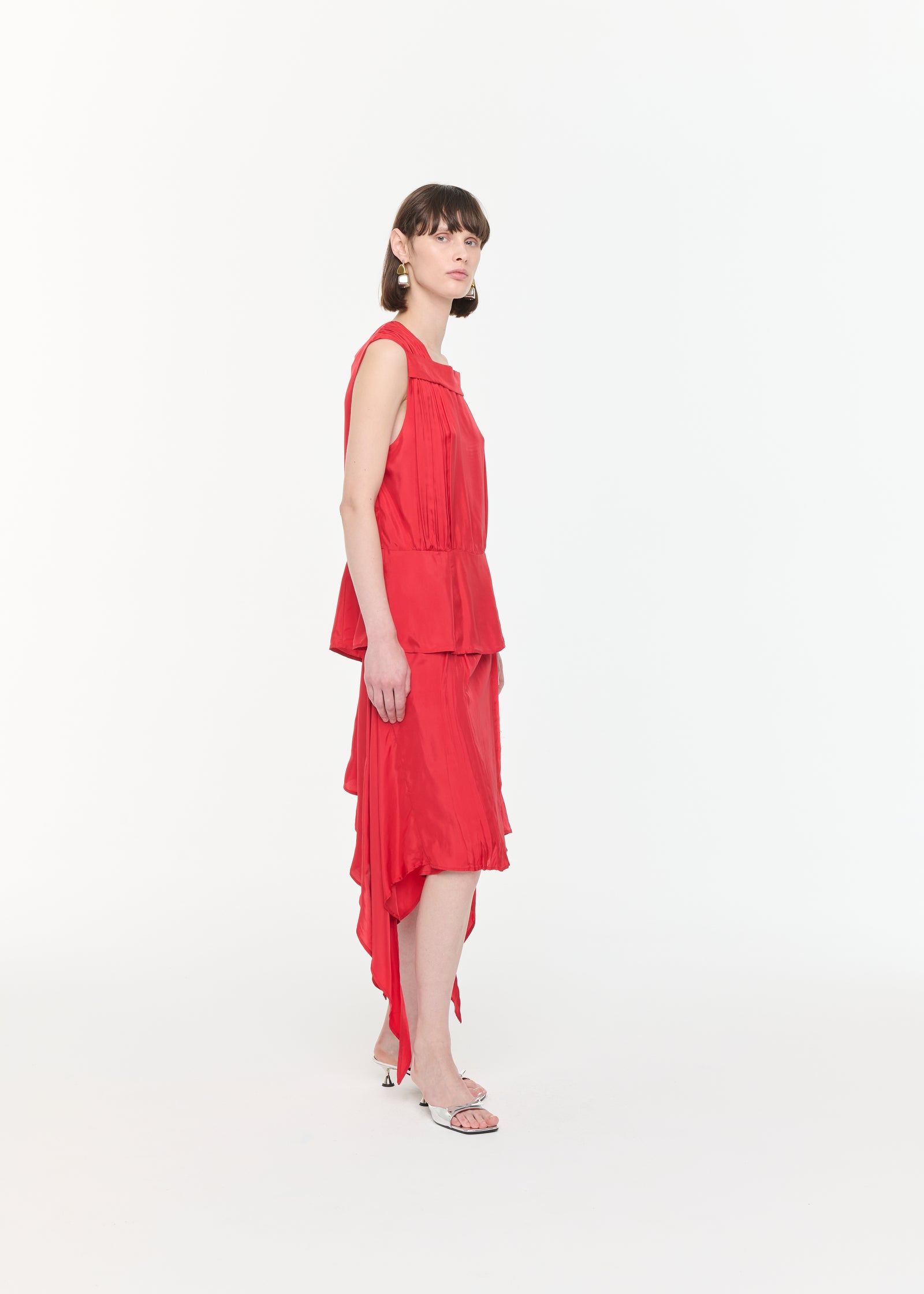 FIRE RED ASYMMETRIC SKIRT