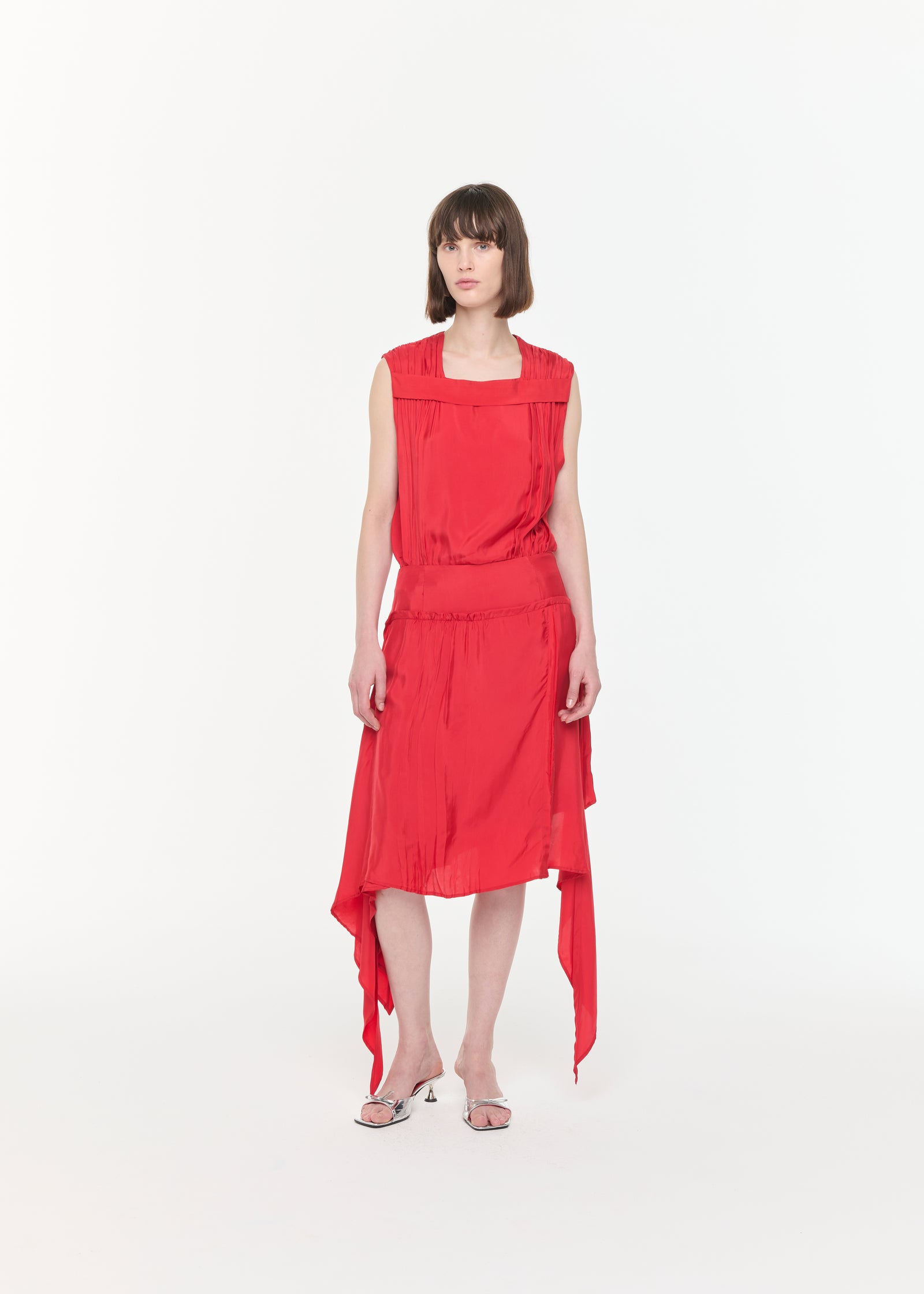 FIRE RED ASYMMETRIC SKIRT