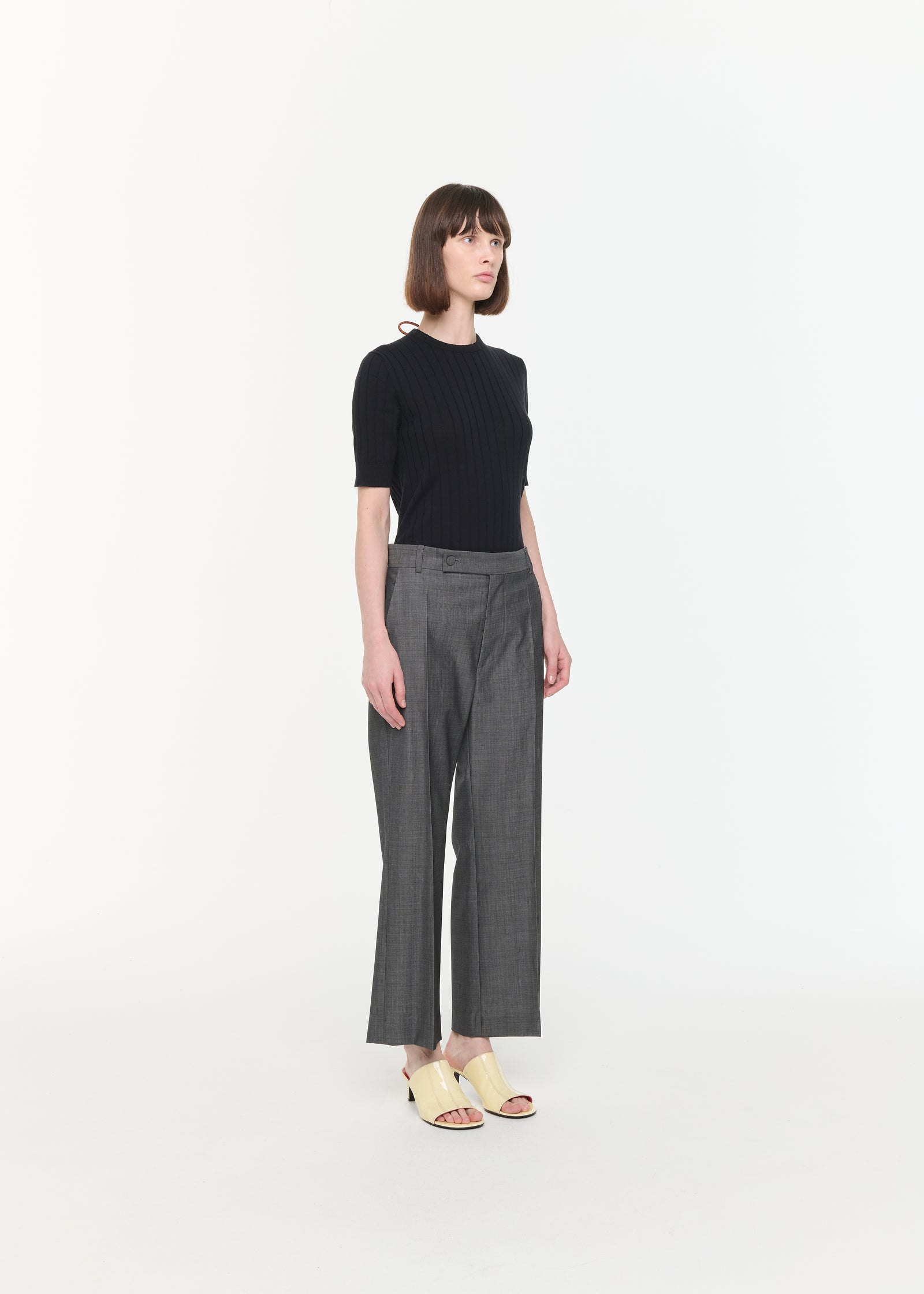 GREY MELANGE FLARED PANTS