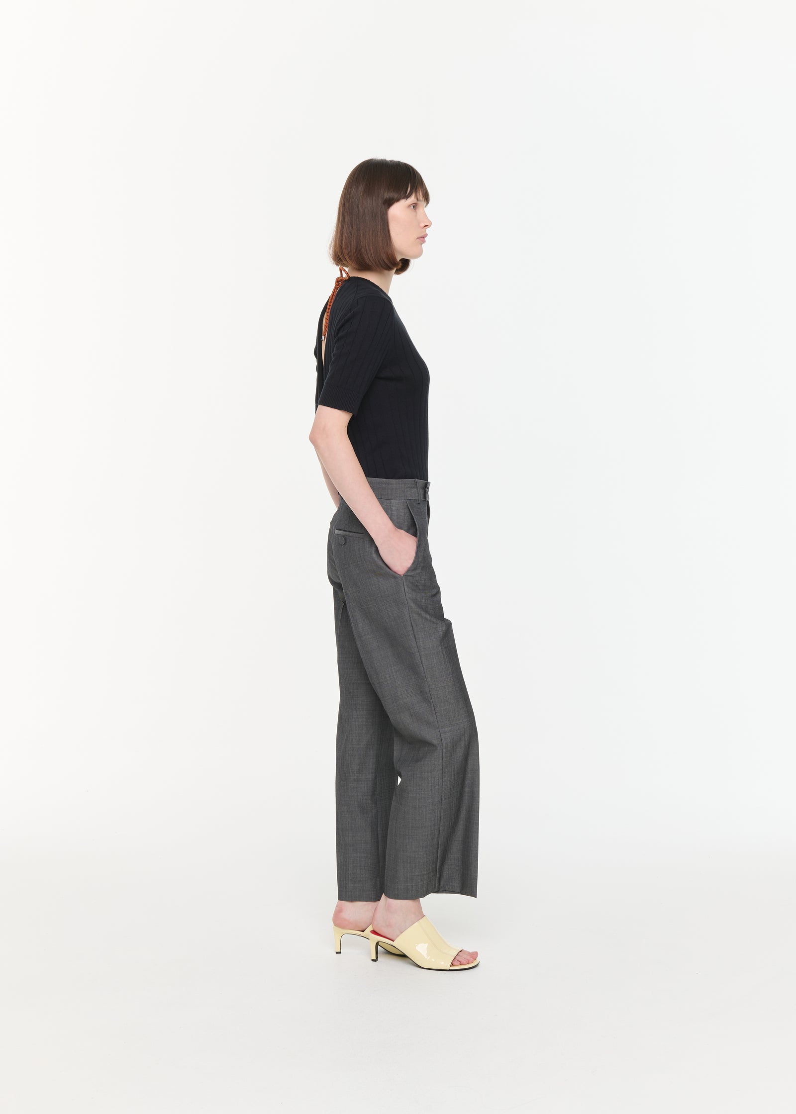 GREY MELANGE FLARED PANTS