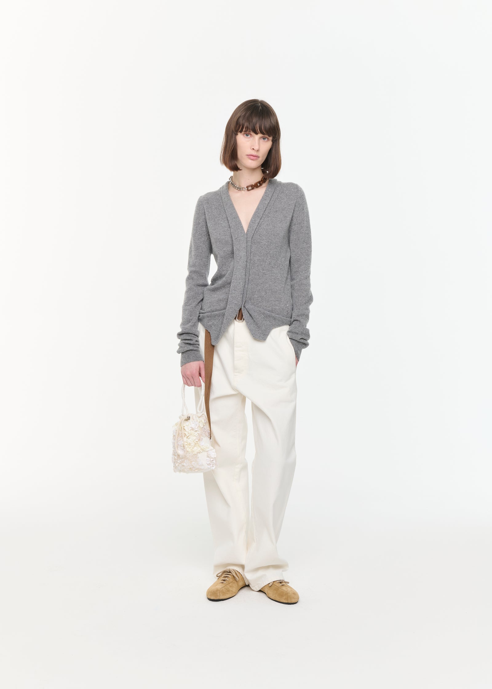 GREY MELANGE CASHMERE CARDIGAN