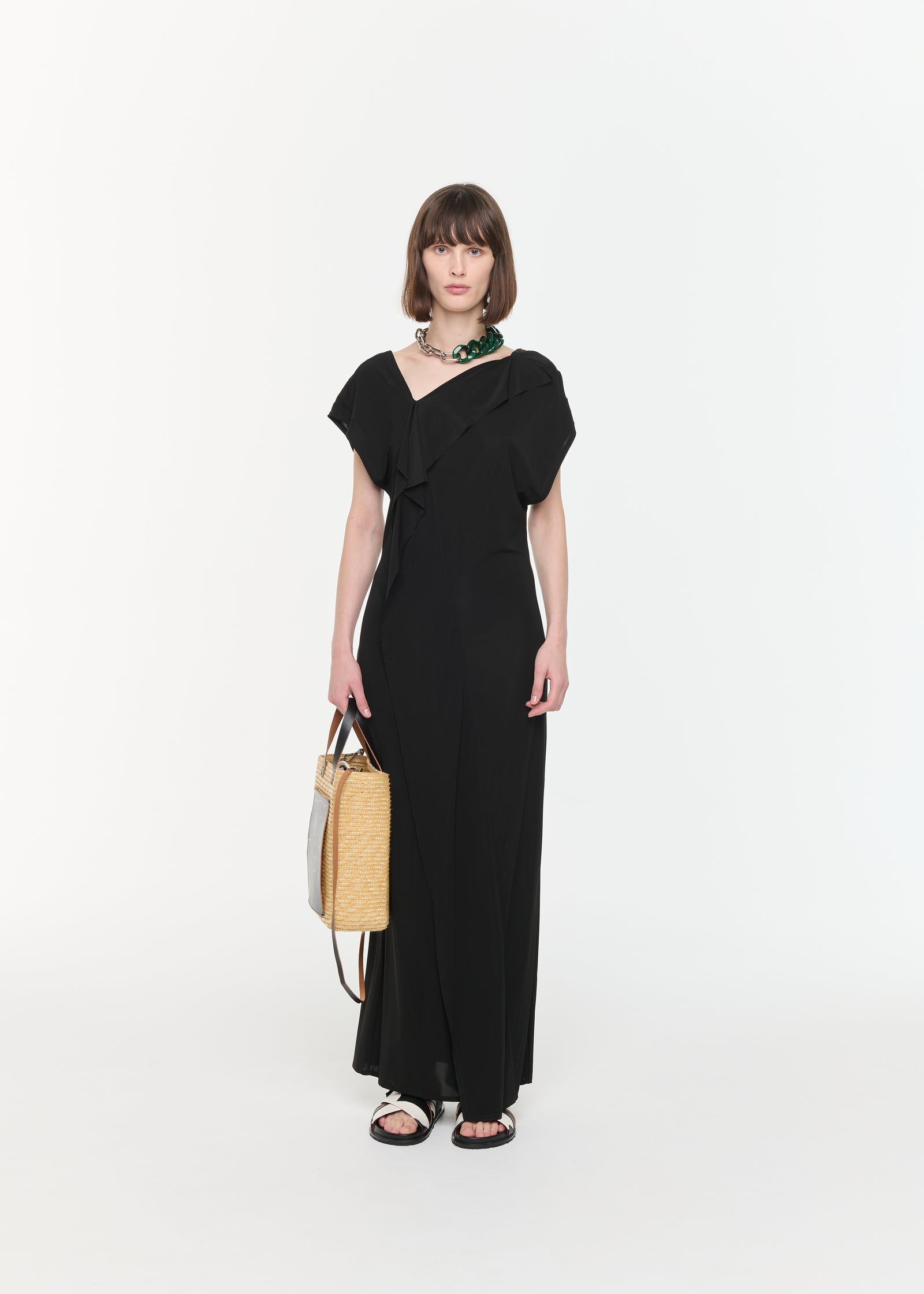 JERSEY LONG DRESS WITH ASYMMETRIC NECKLINE