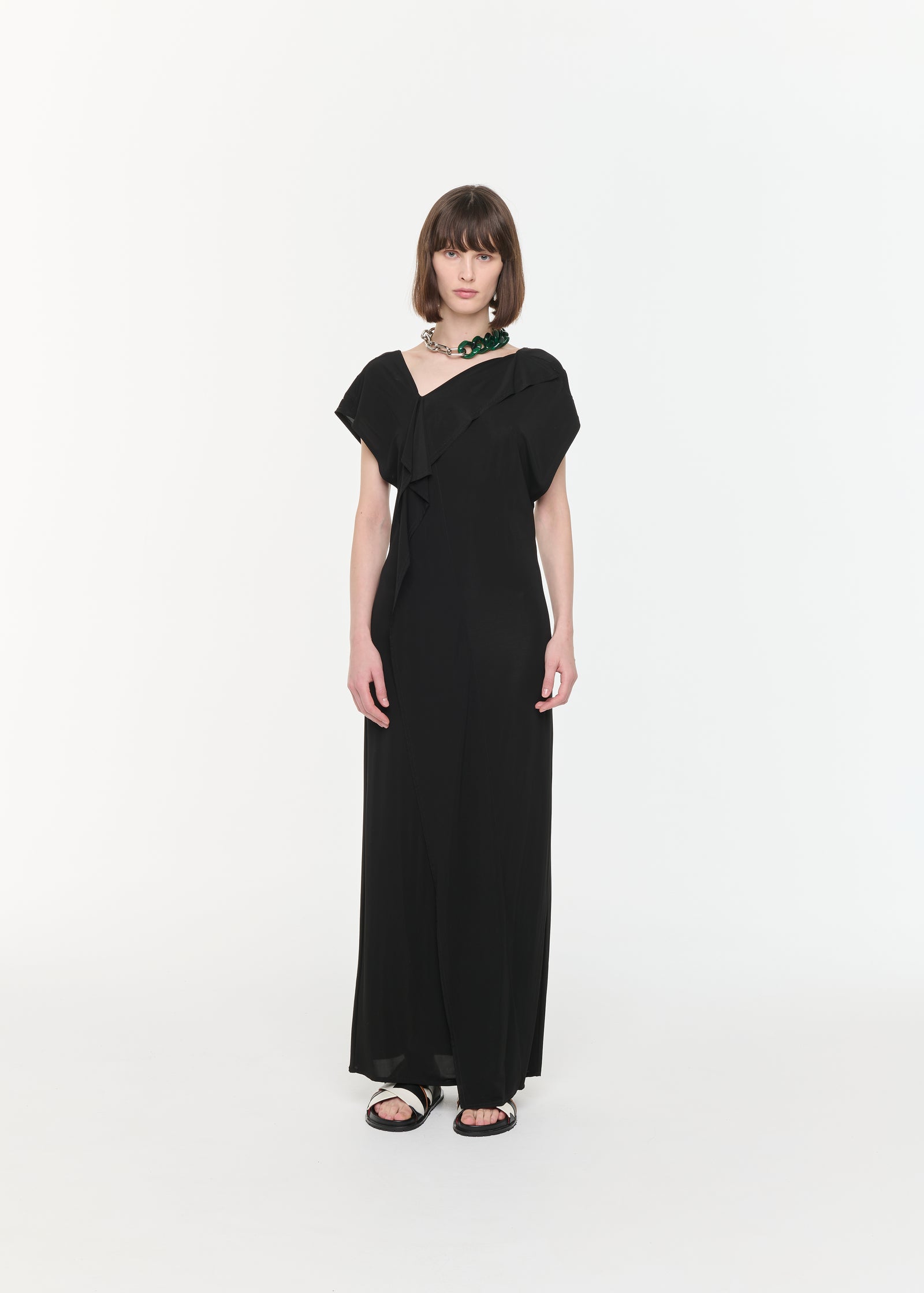 JERSEY LONG DRESS WITH ASYMMETRIC NECKLINE