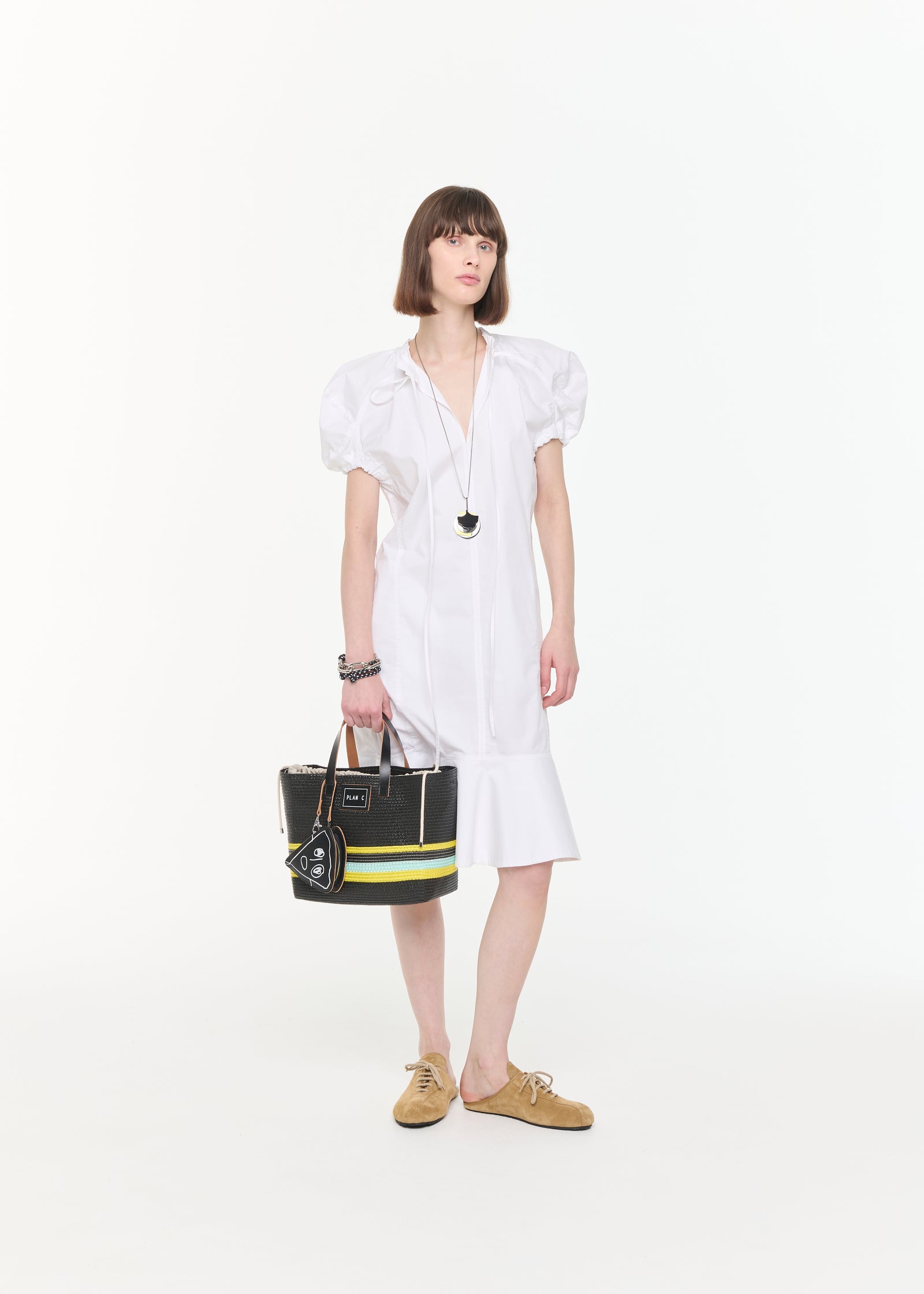 COTTON MINI DRESS WITH PUFFED SLEEVES
