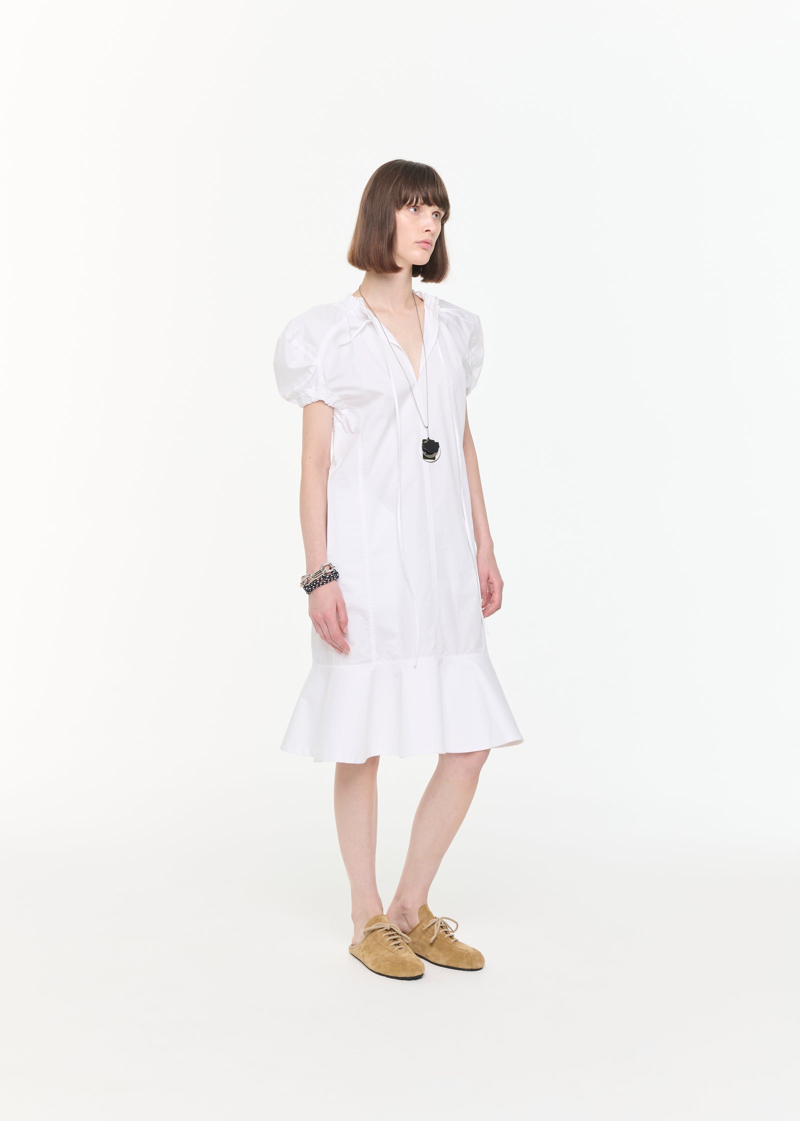 COTTON MINI DRESS WITH PUFFED SLEEVES