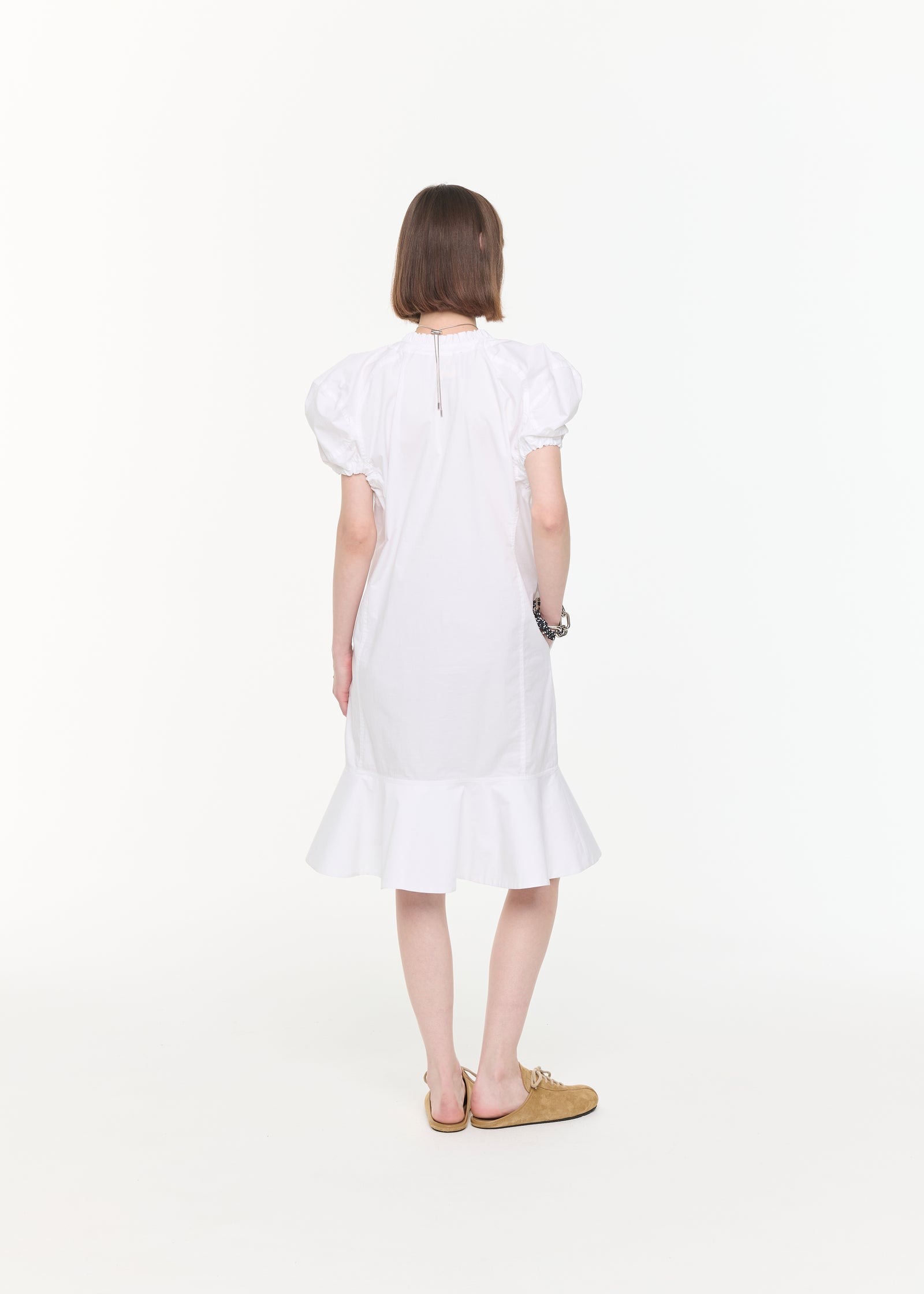 COTTON MINI DRESS WITH PUFFED SLEEVES