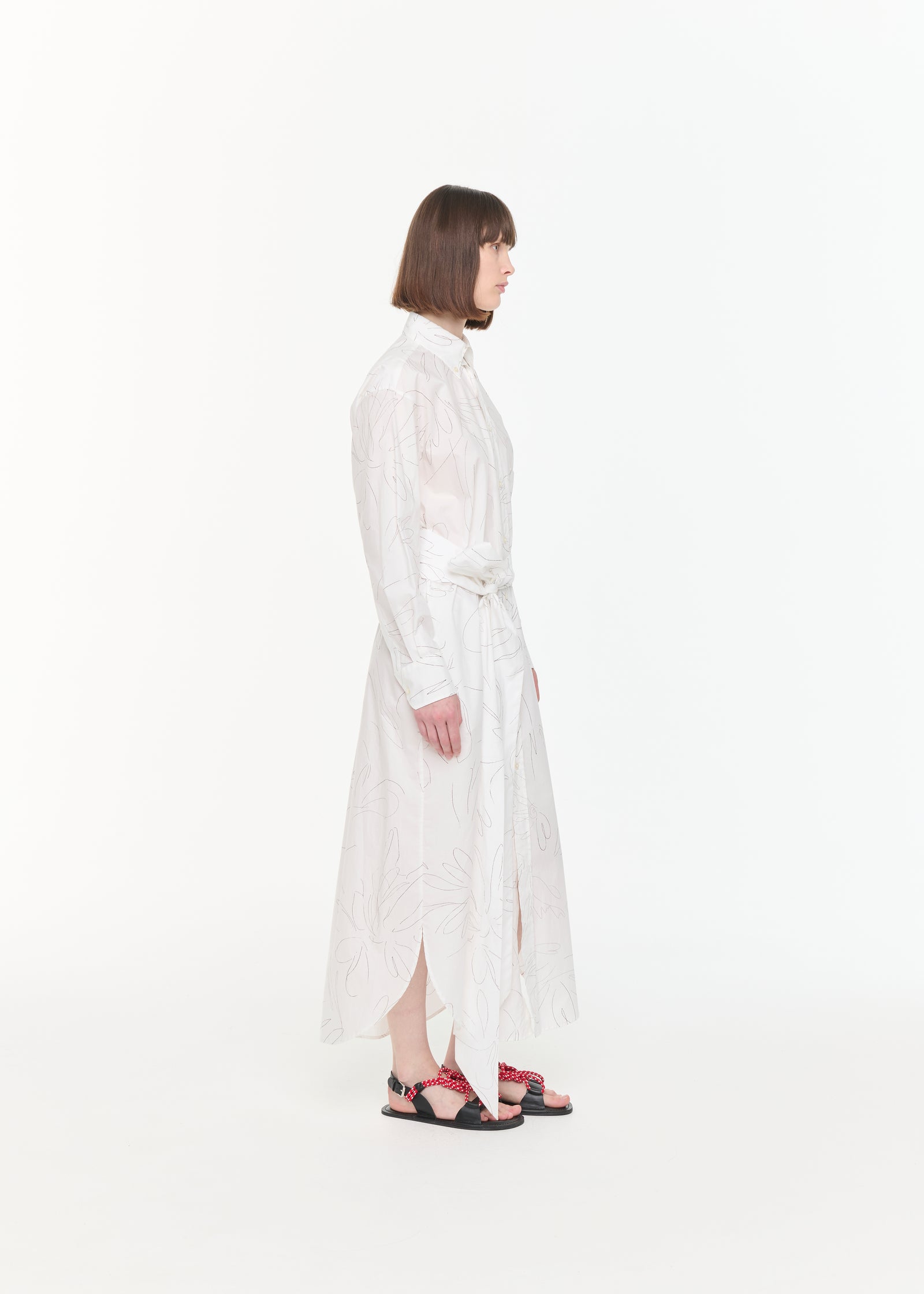 FLOWER PRINT WHITE SHIRT DRESS