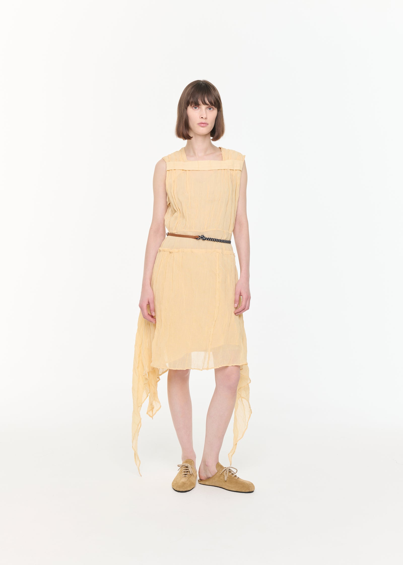 MIDI ASYMMETRIC CRINKLED COTTON GAUZE DRESS