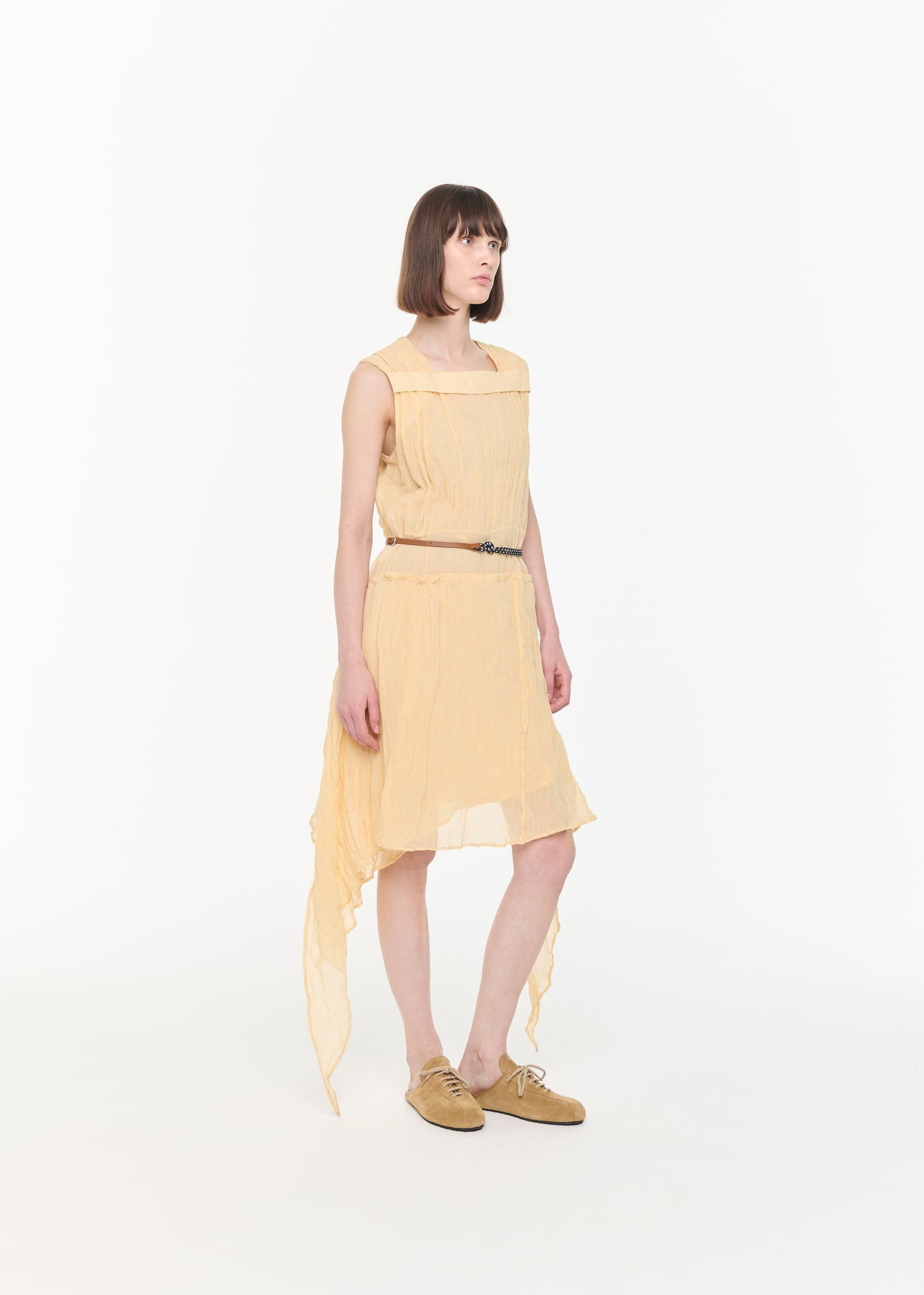 MIDI ASYMMETRIC CRINKLED COTTON GAUZE DRESS