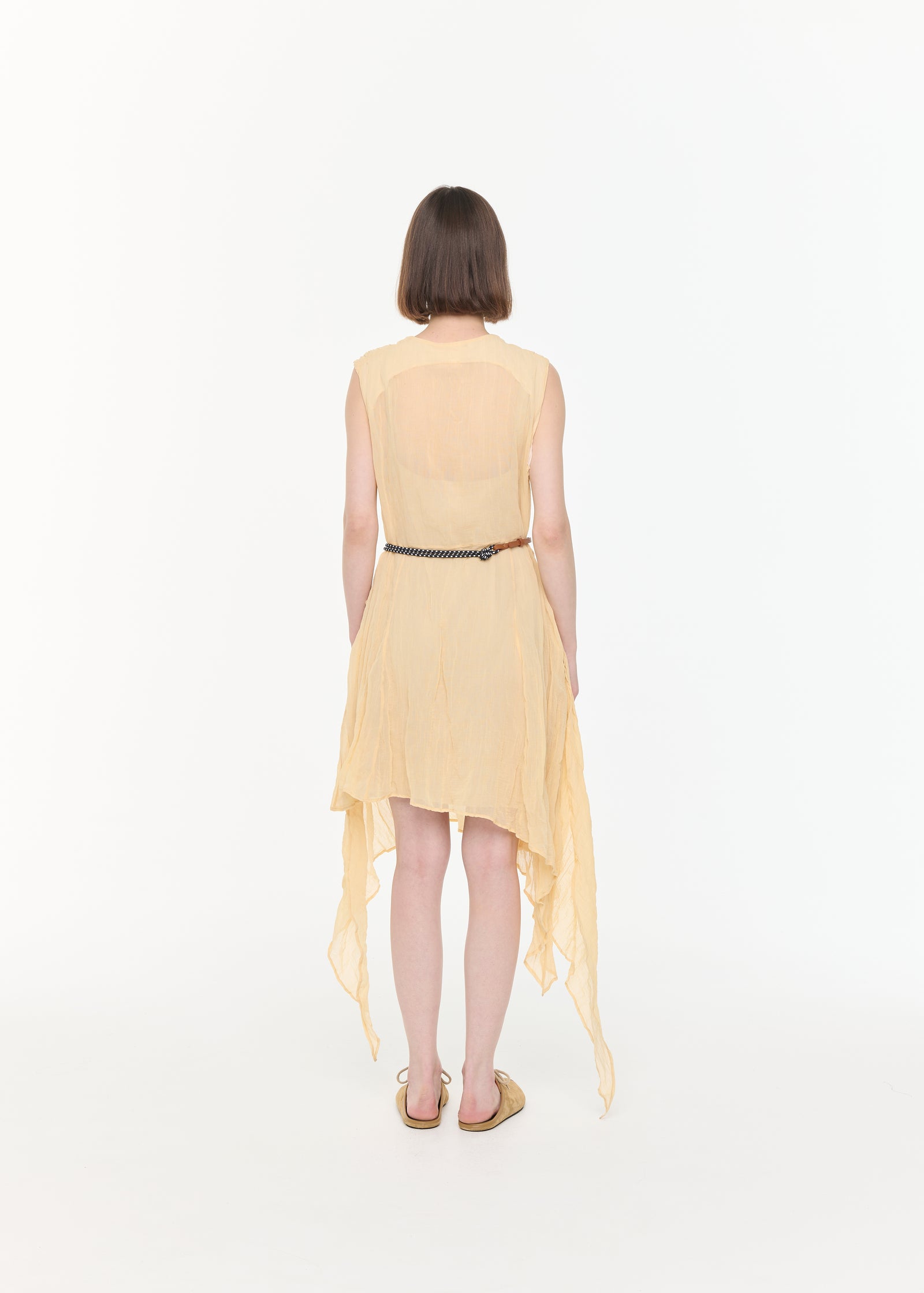 MIDI ASYMMETRIC CRINKLED COTTON GAUZE DRESS