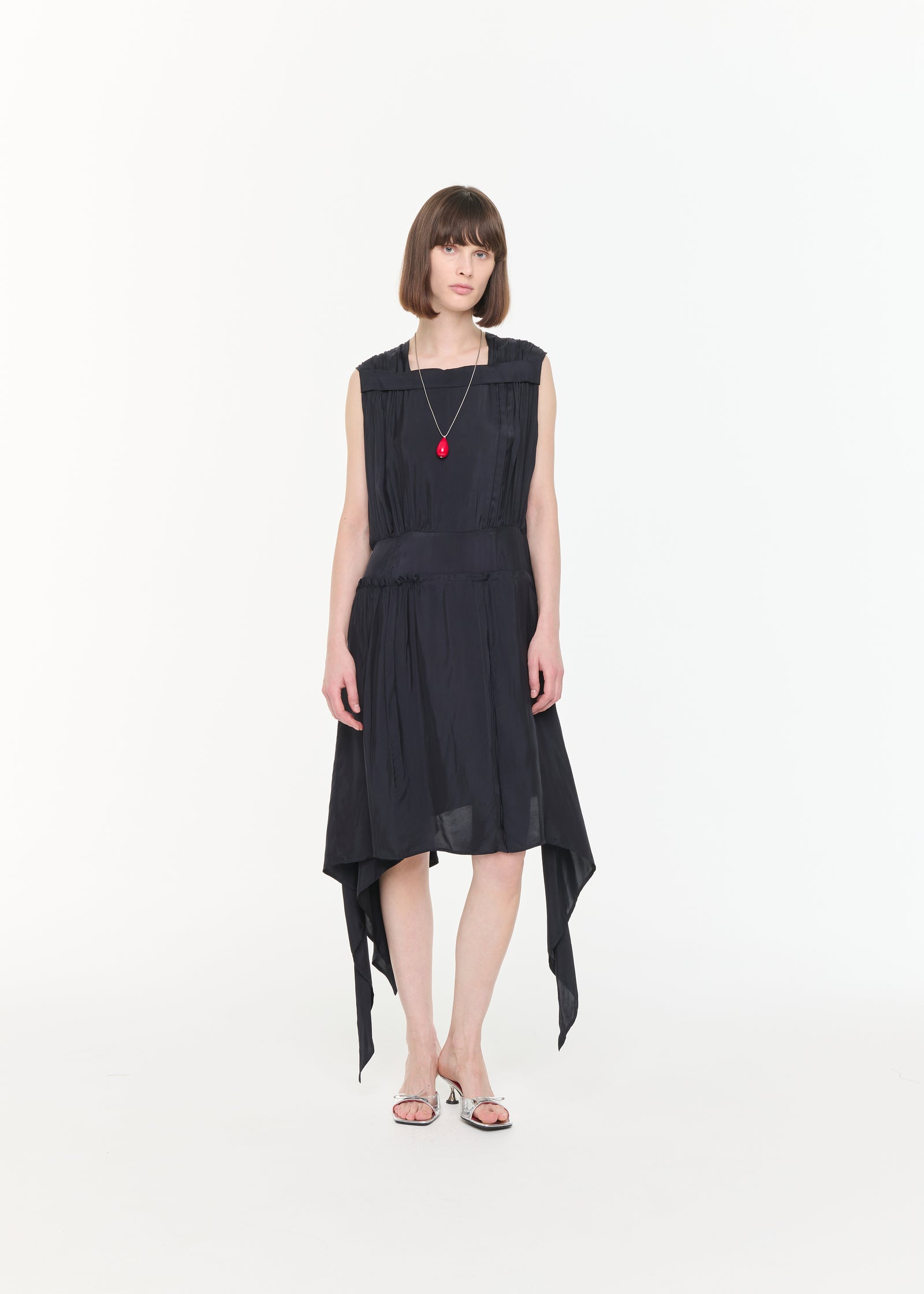 MIDI ASYMMETRIC TWILL DRESS