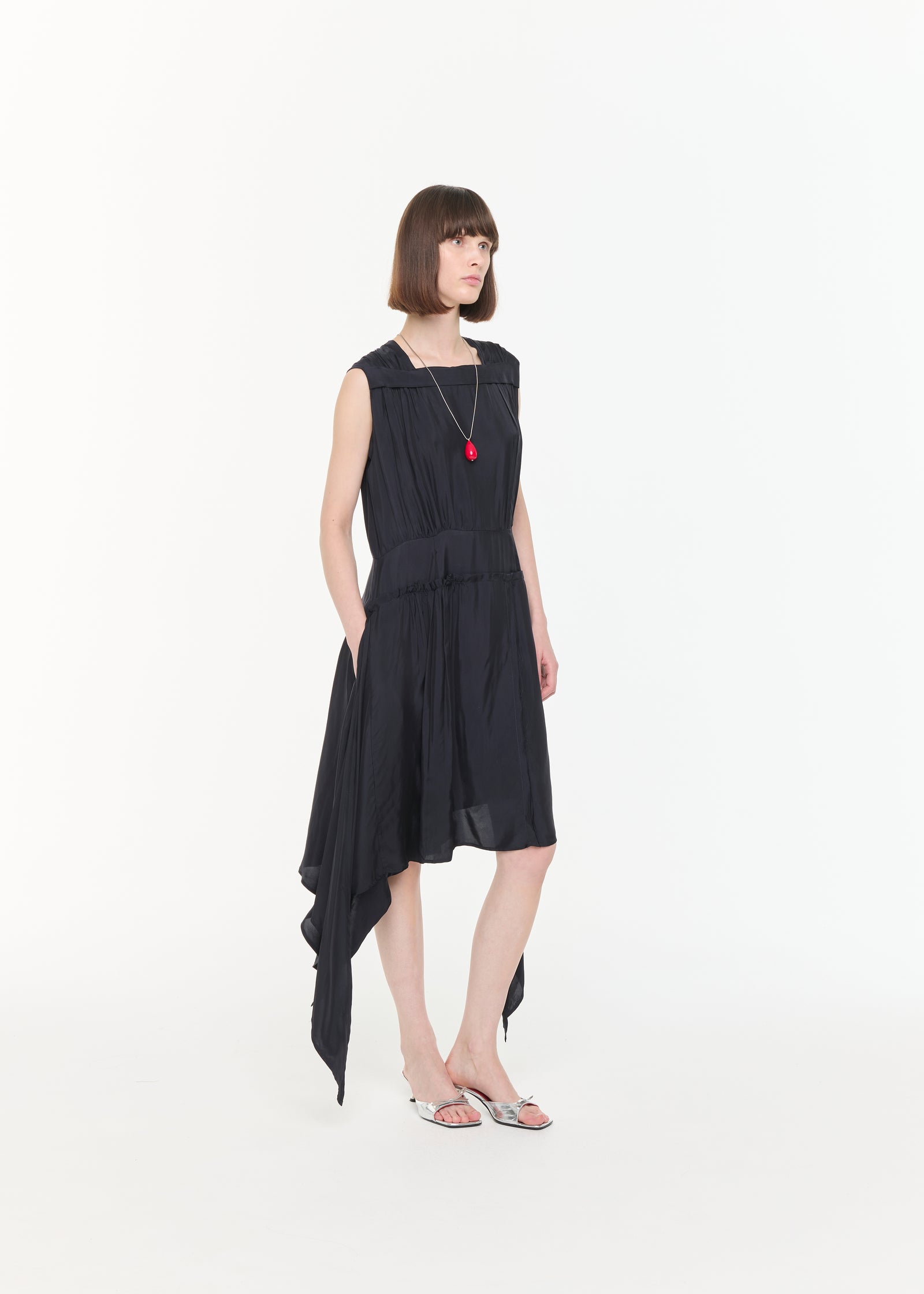 MIDI ASYMMETRIC TWILL DRESS