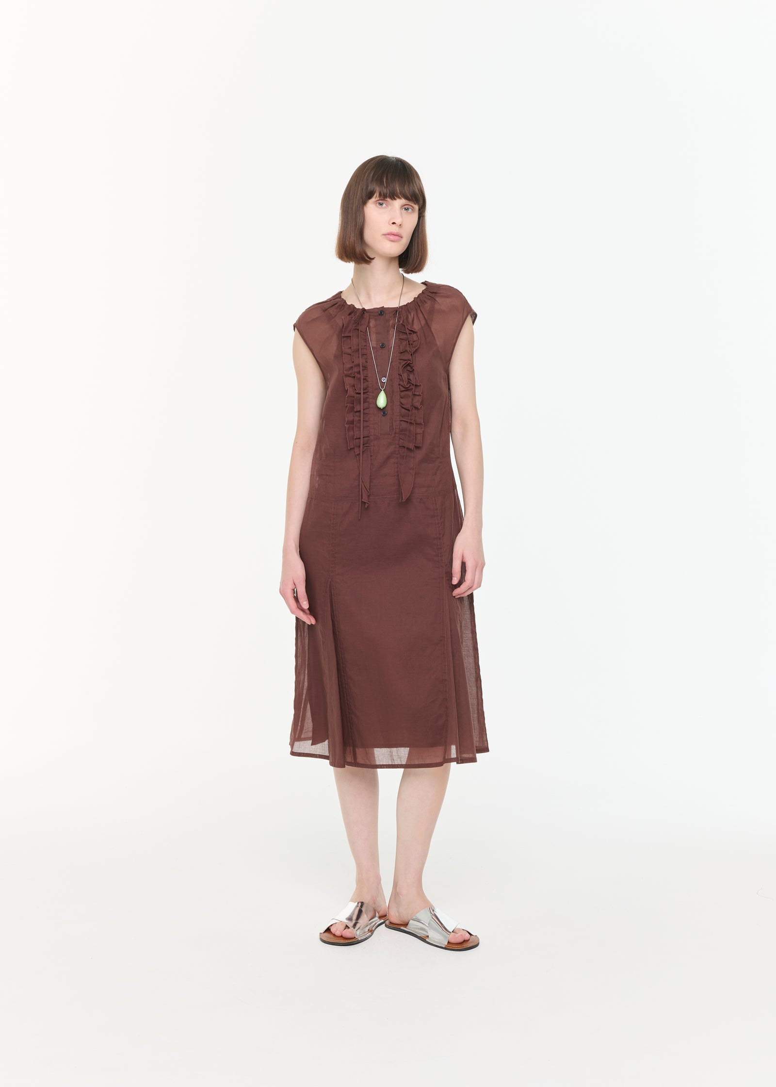 BROWN ORGANZA MIDI DRESS