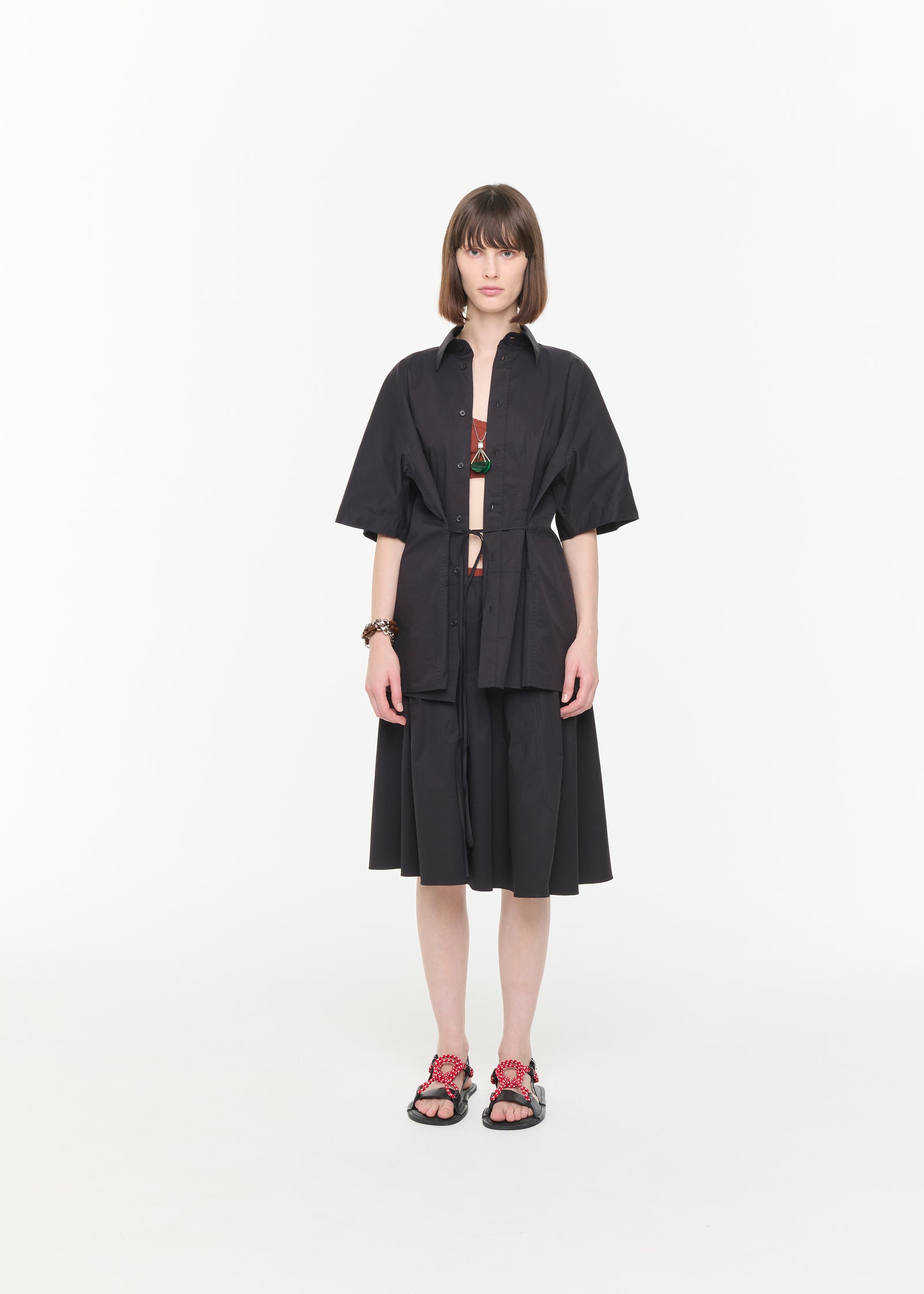 POPELINE SHIRT WITH SELF TIE BELT