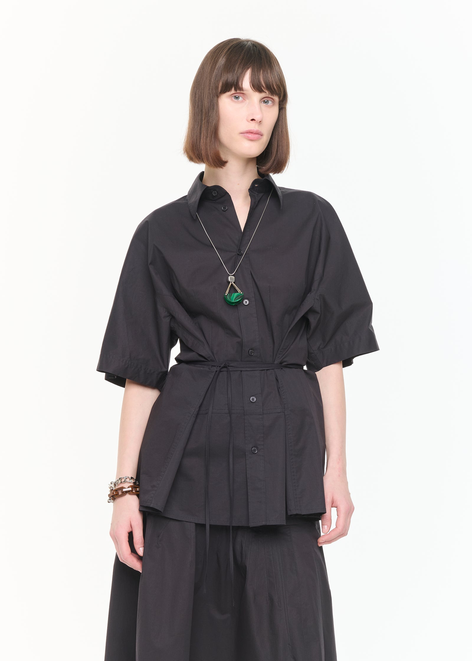 POPELINE SHIRT WITH SELF TIE BELT