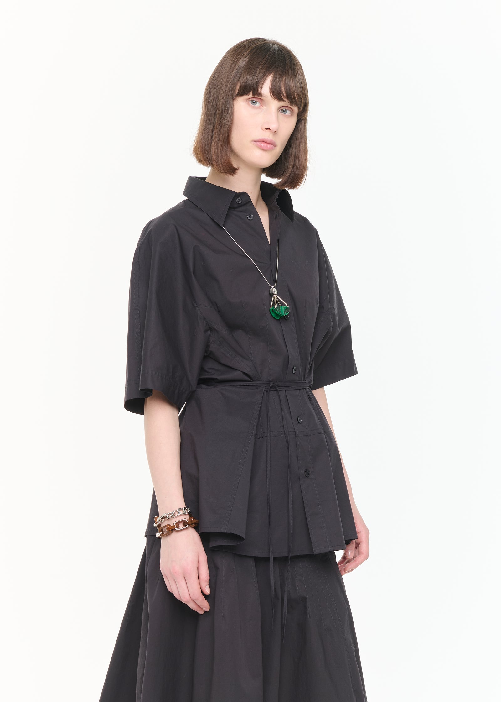 POPELINE SHIRT WITH SELF TIE BELT