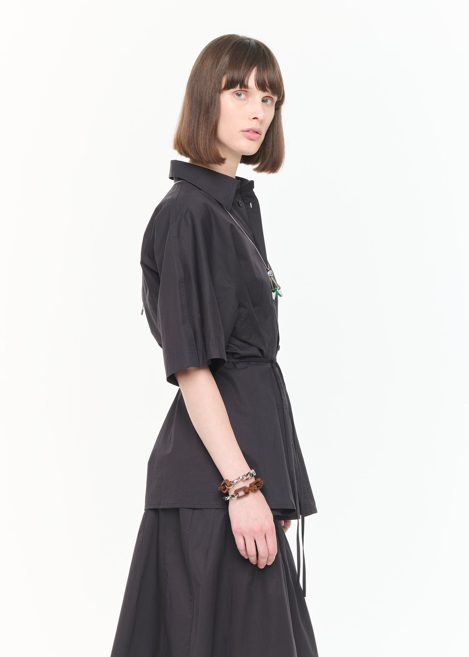 POPELINE SHIRT WITH SELF TIE BELT