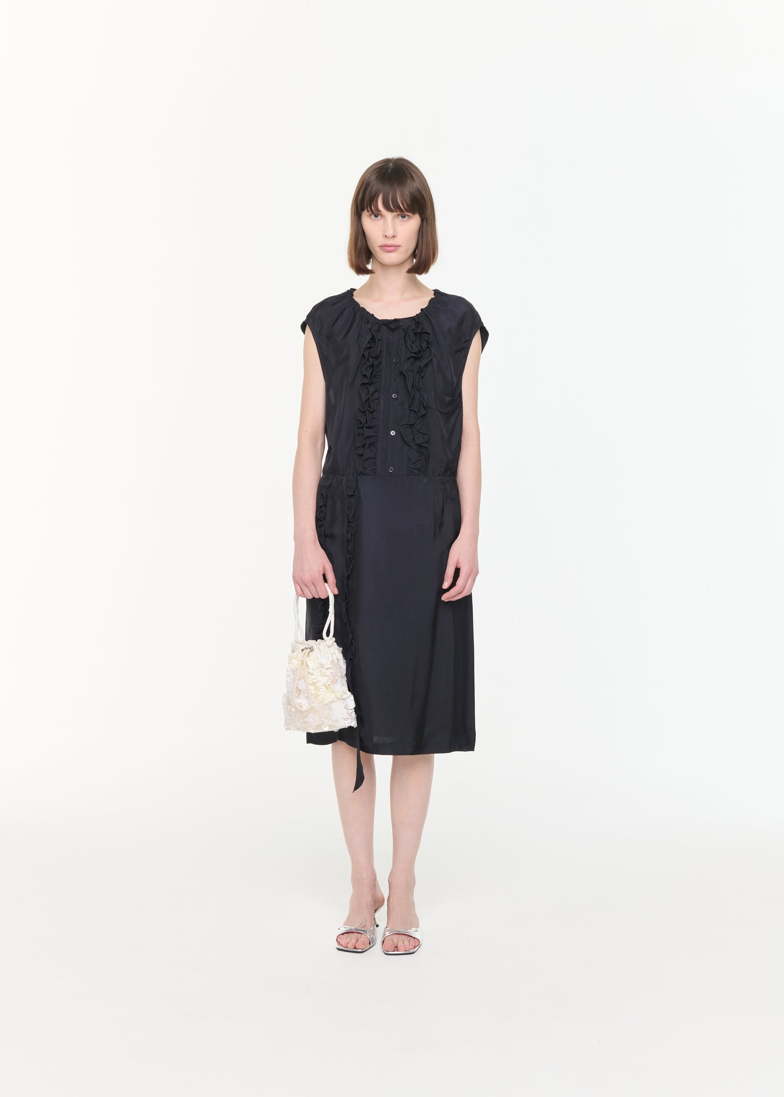 BLUE BLACK MIDI SKIRT WITH RUFFLES