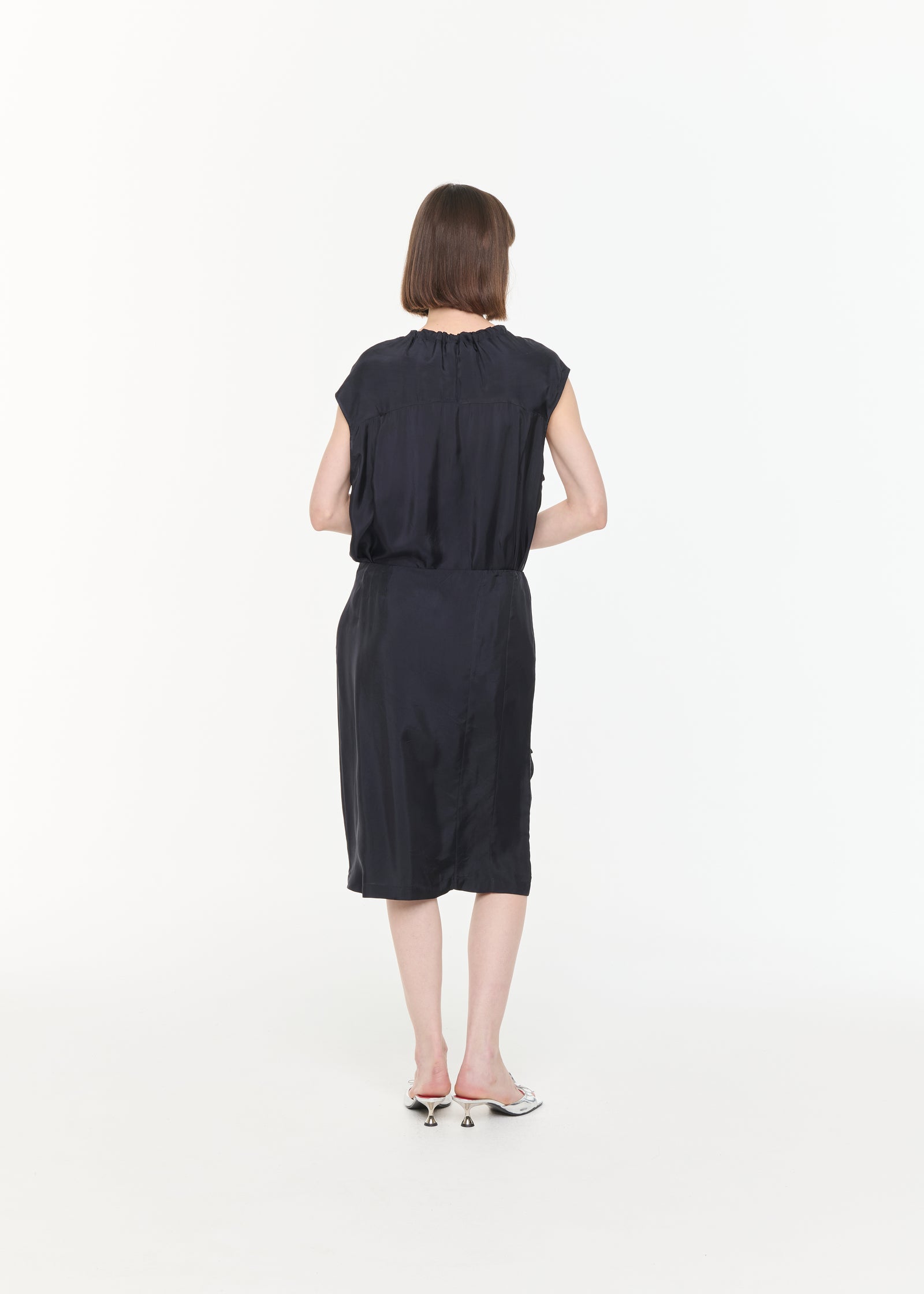 BLUE BLACK MIDI SKIRT WITH RUFFLES