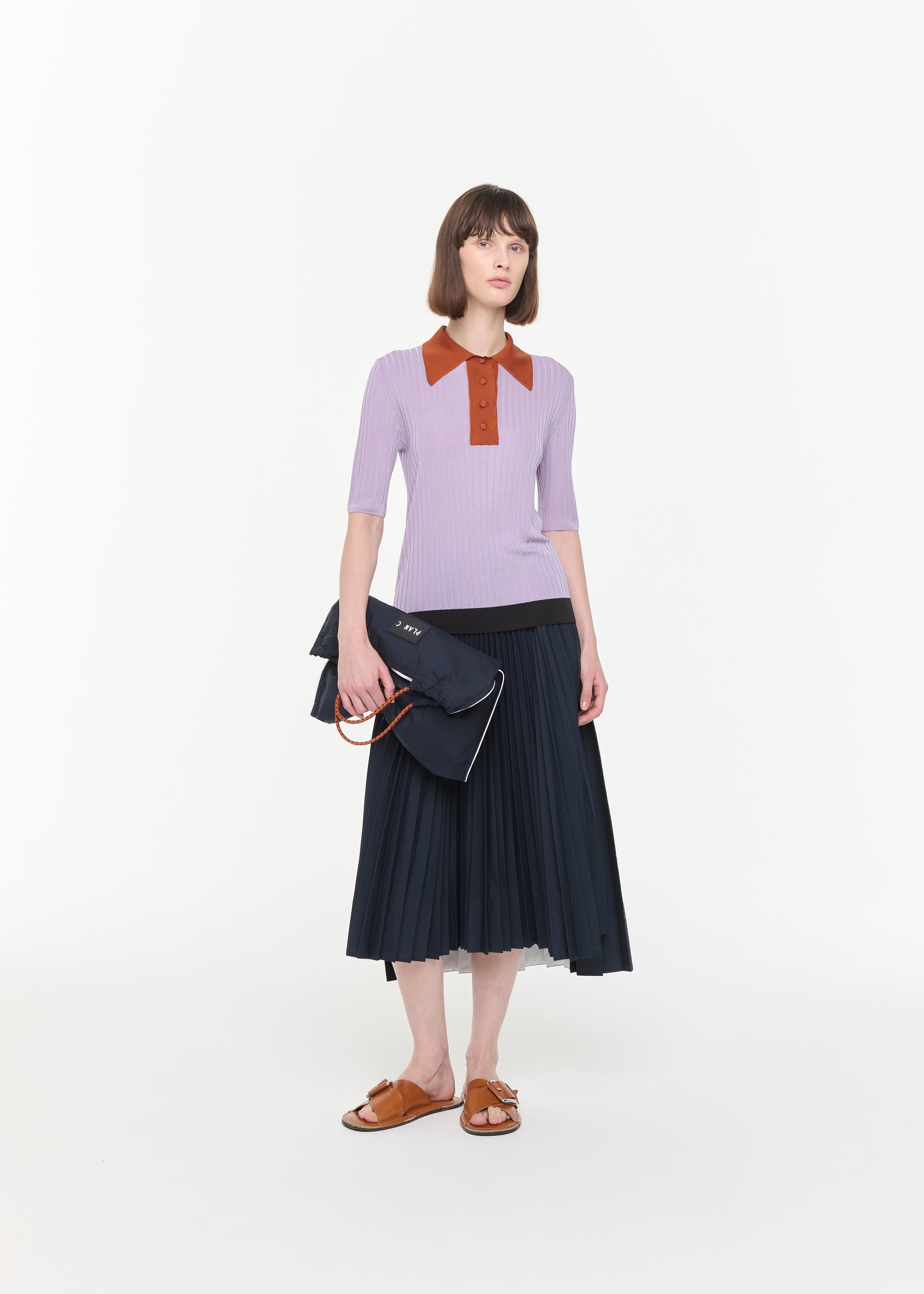 RIBBED KNIT SILK POLO