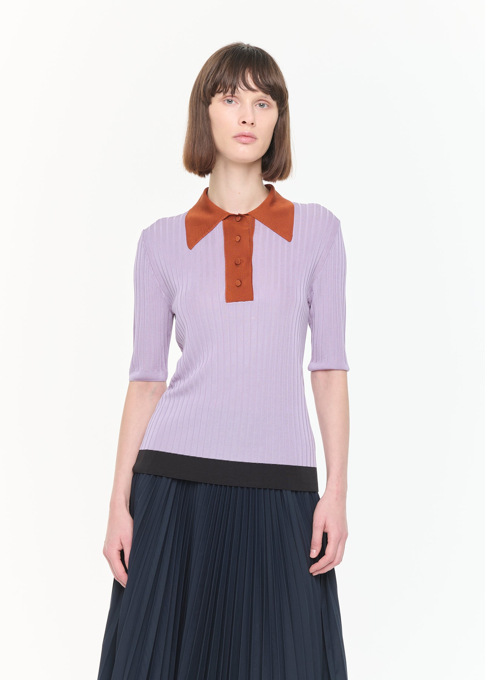 RIBBED KNIT SILK POLO