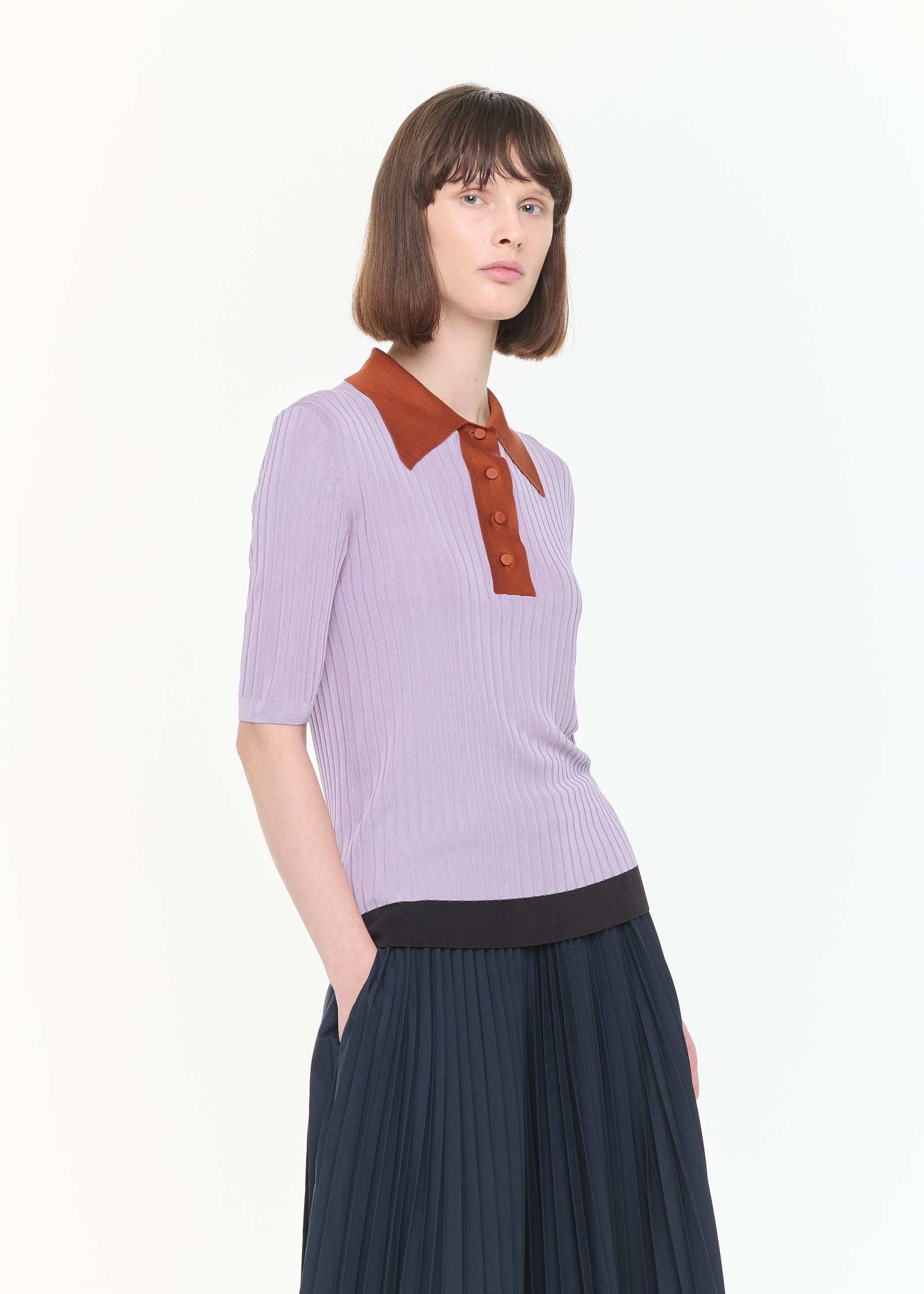 RIBBED KNIT SILK POLO