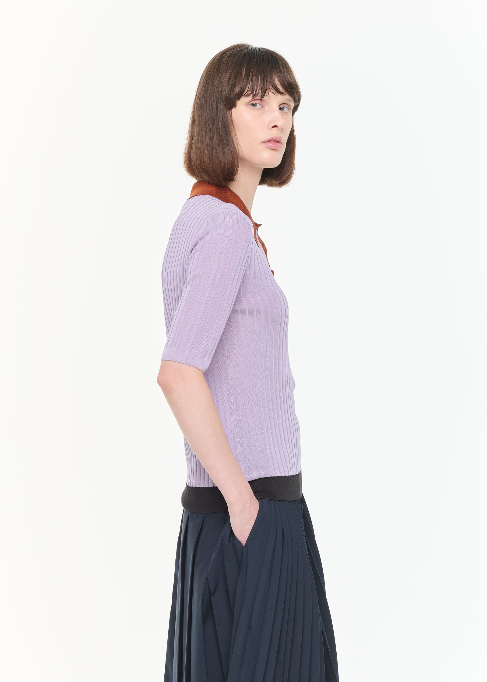 RIBBED KNIT SILK POLO