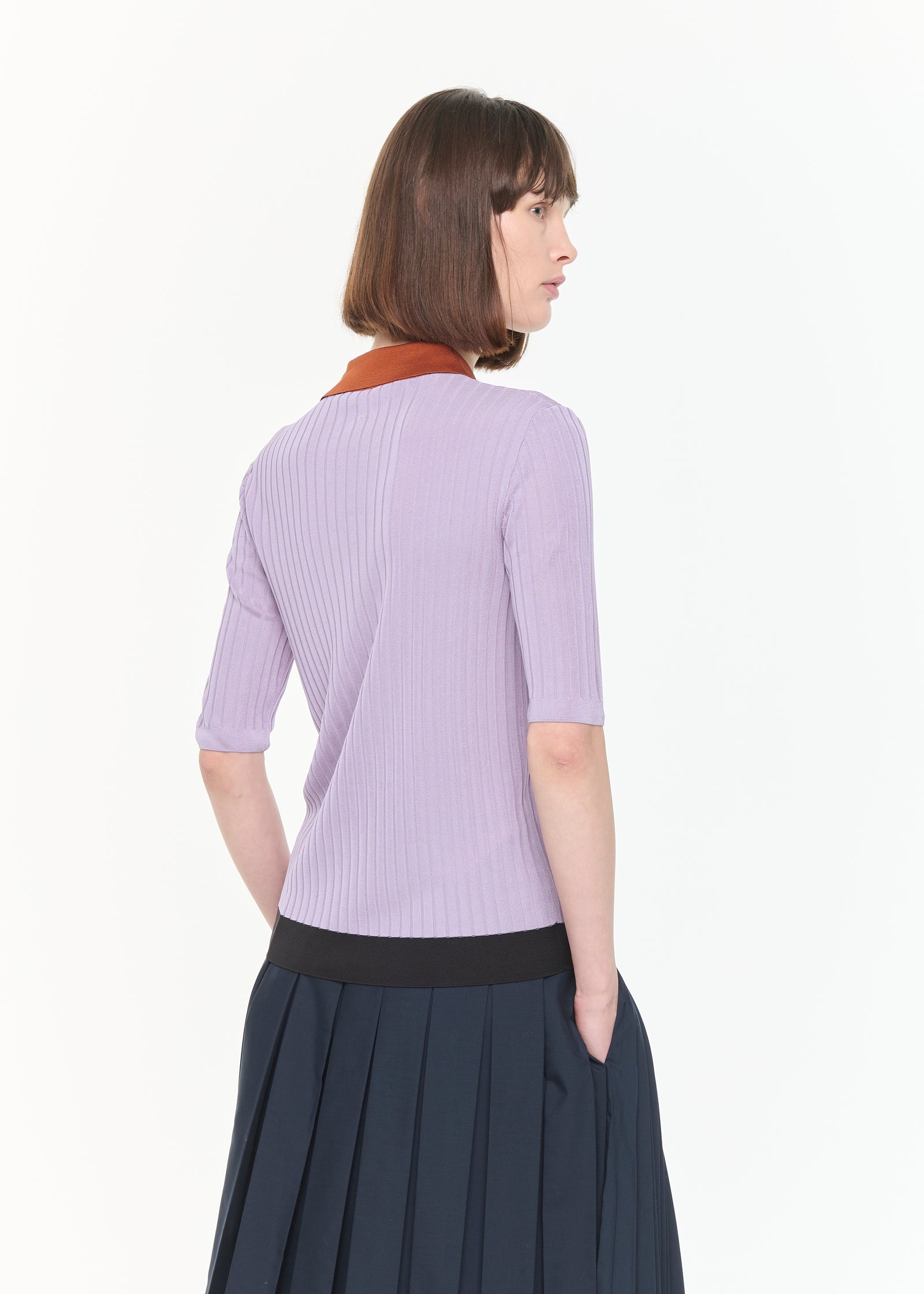 RIBBED KNIT SILK POLO