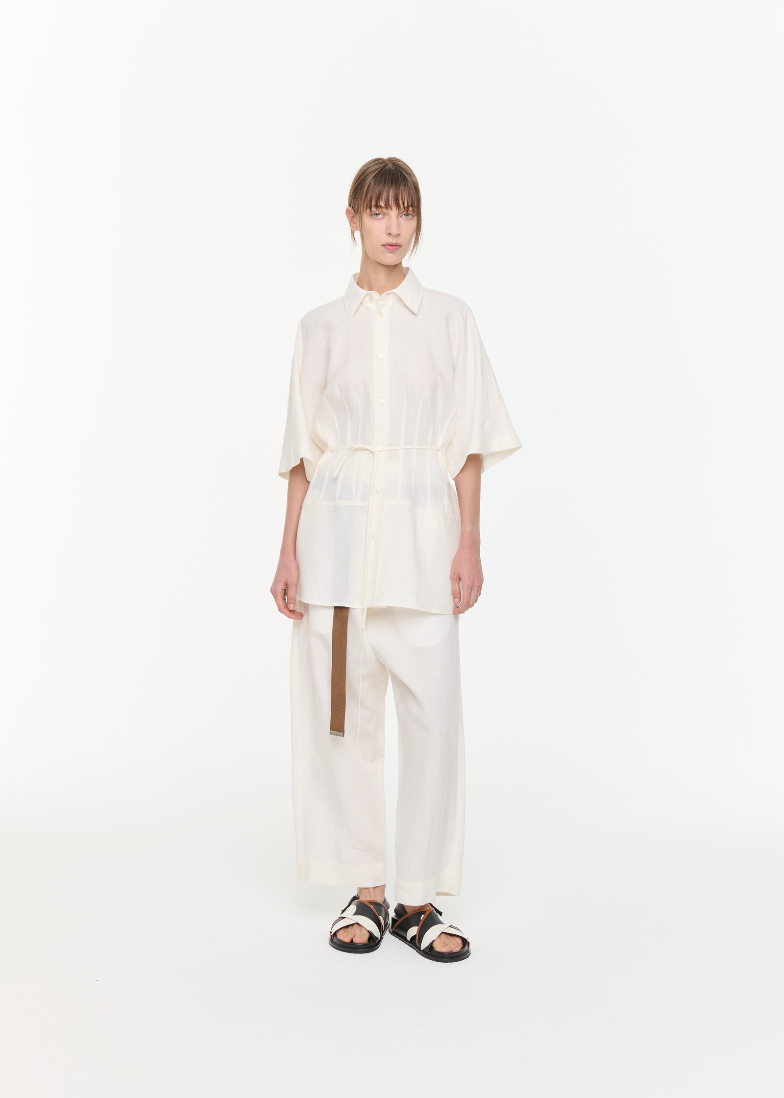 LINEN SHIRT WITH SELF TIE BELT