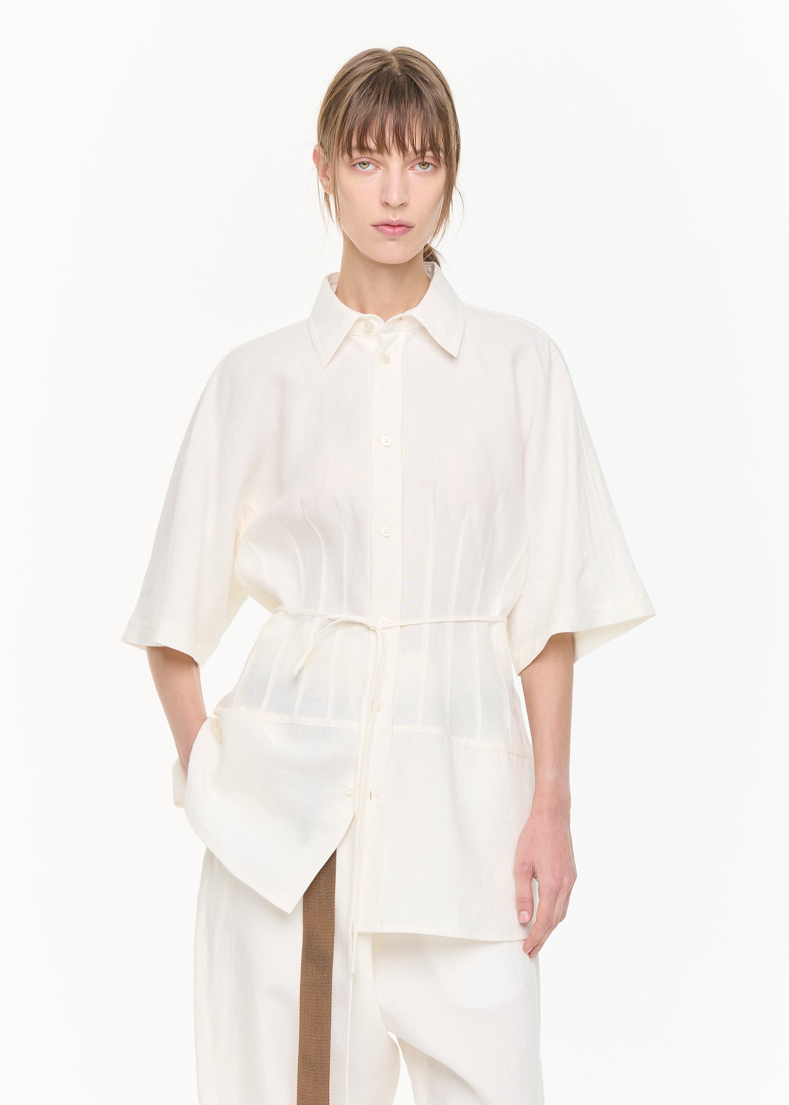 LINEN SHIRT WITH SELF TIE BELT