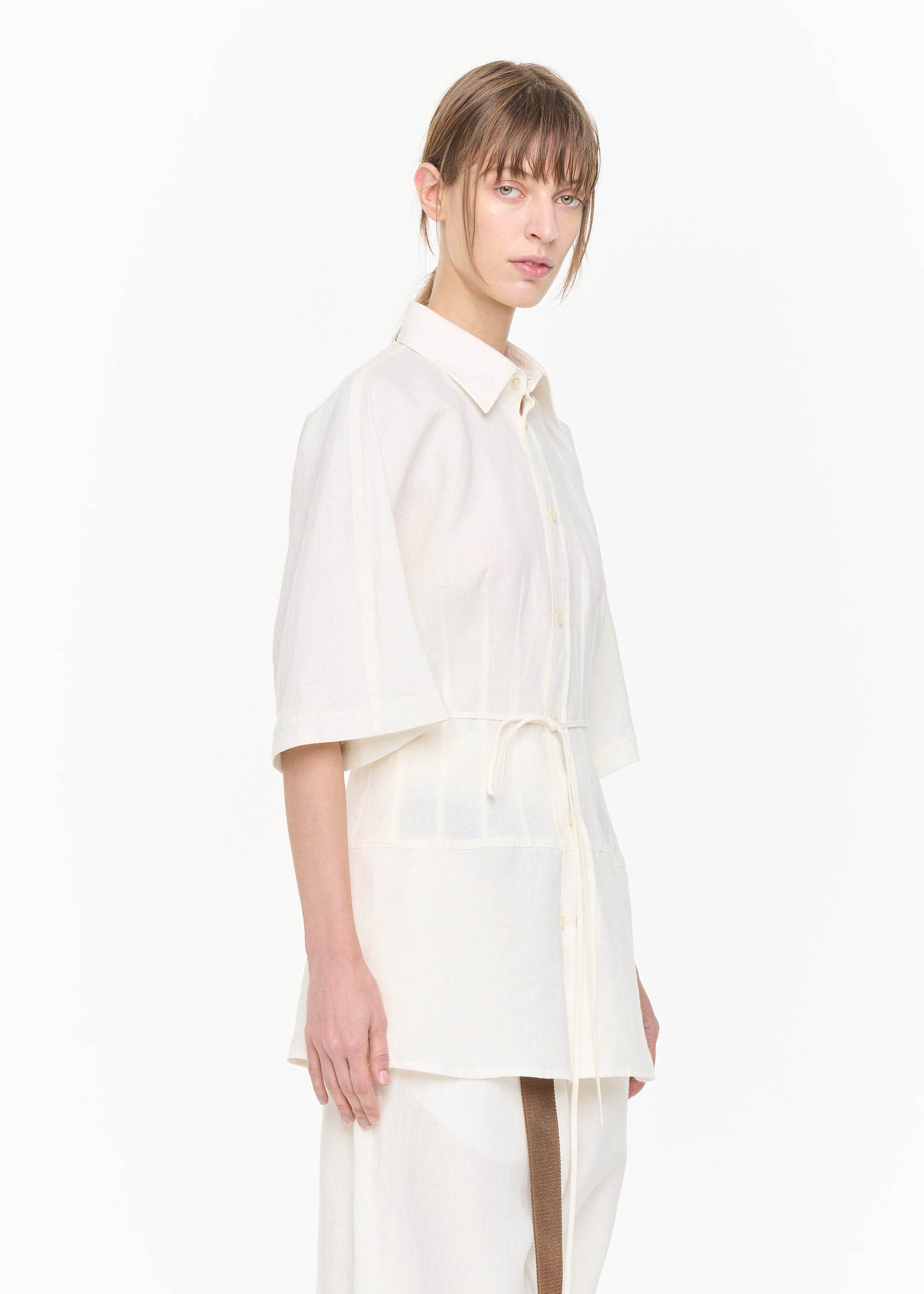 LINEN SHIRT WITH SELF TIE BELT