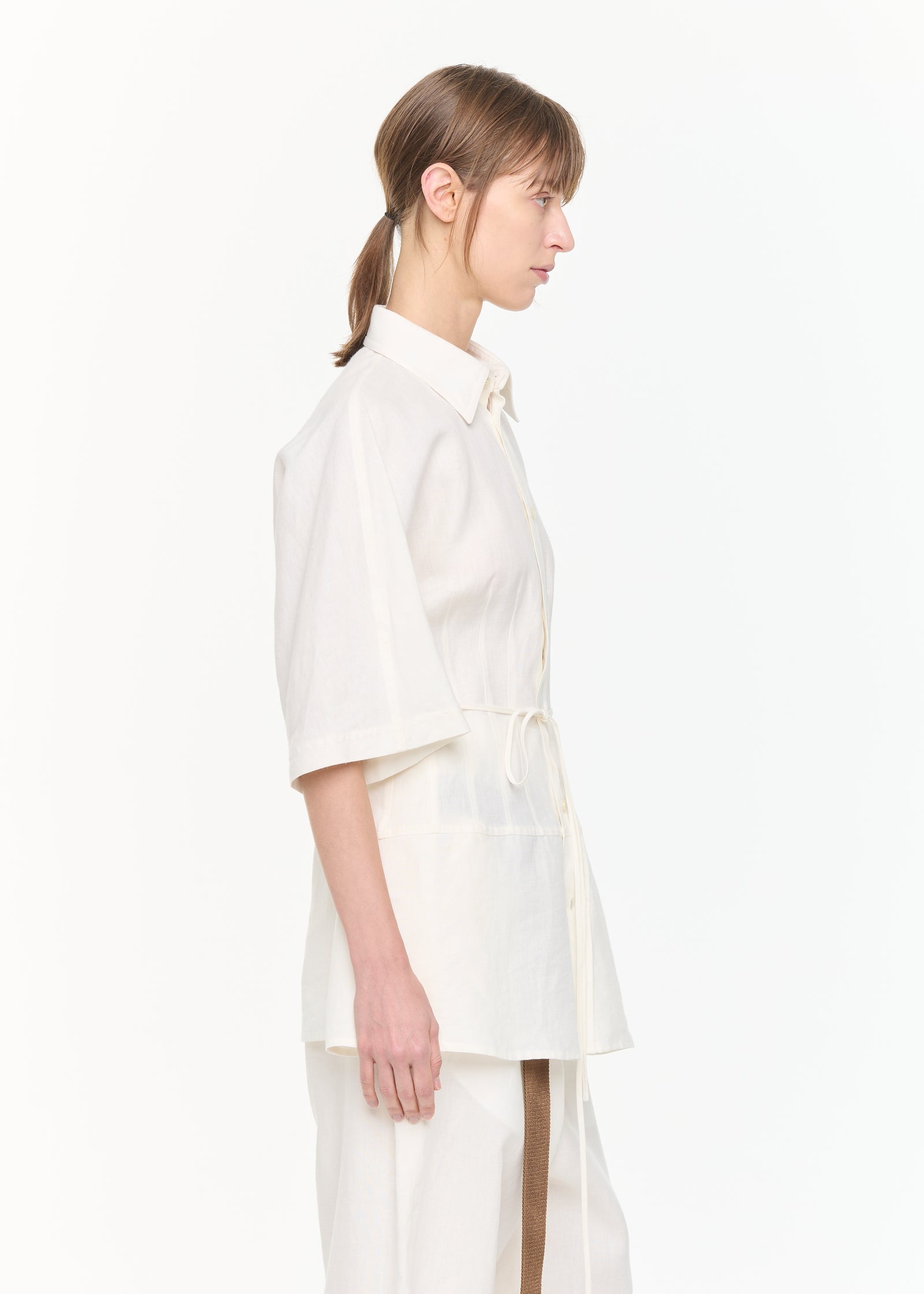 LINEN SHIRT WITH SELF TIE BELT