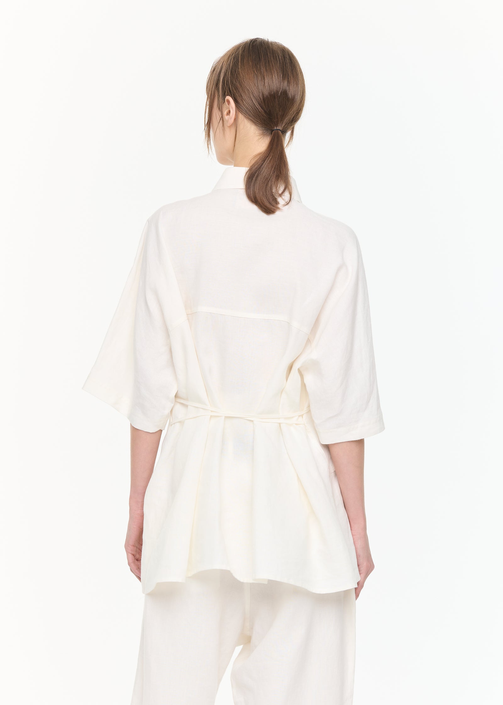 LINEN SHIRT WITH SELF TIE BELT