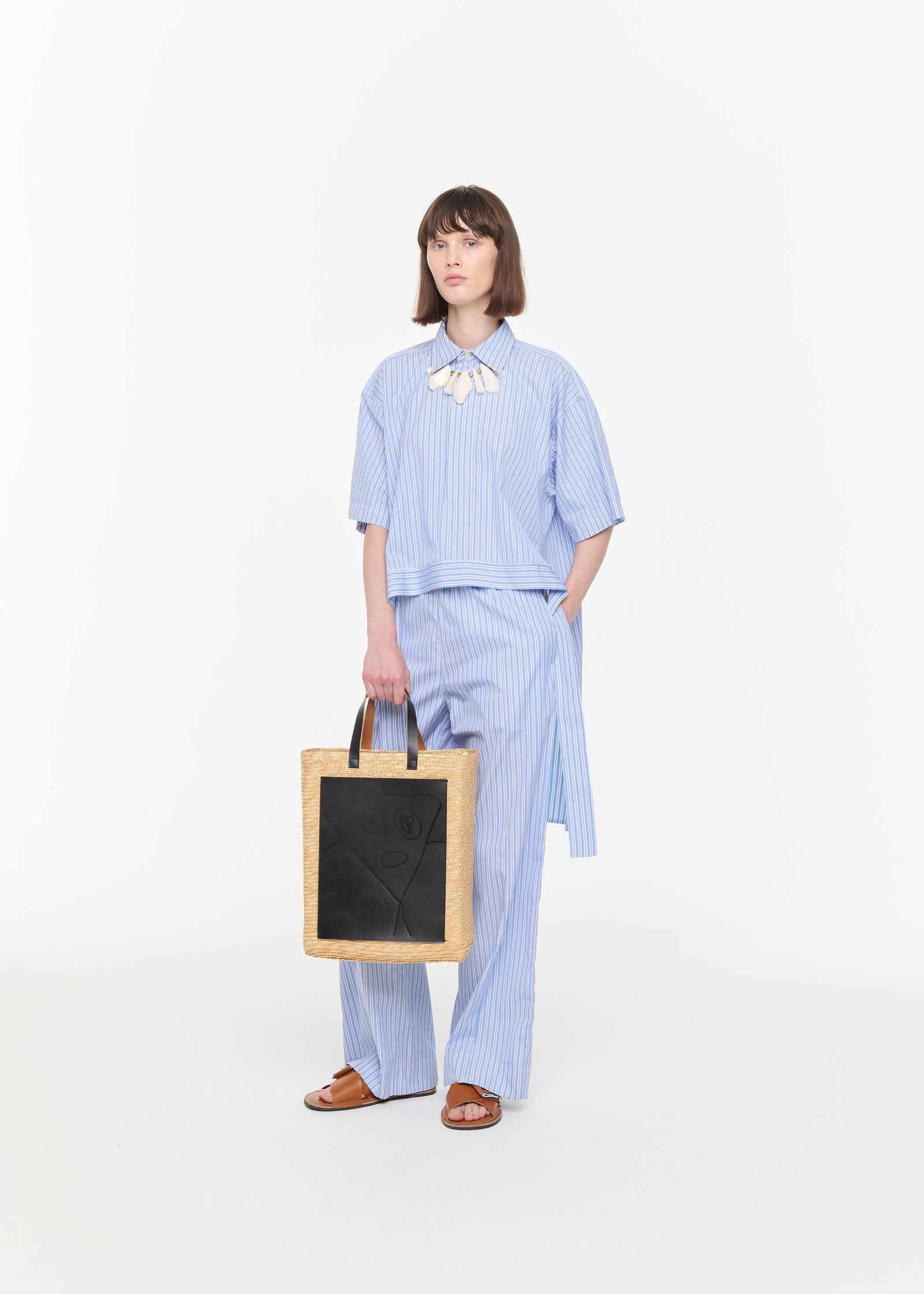 STRIPED WIDE LEG COTTON TROUSERS