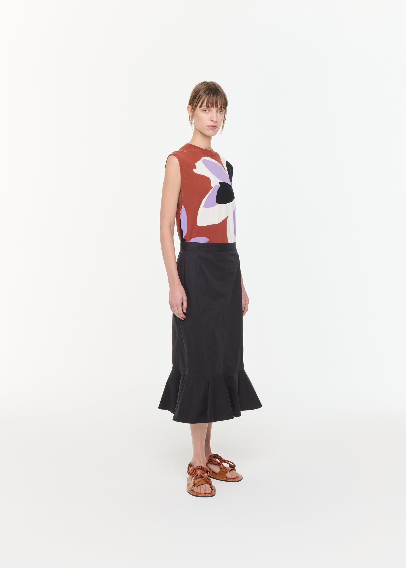 POPELINE SKIRT WITH RUFFLED HEMLINE