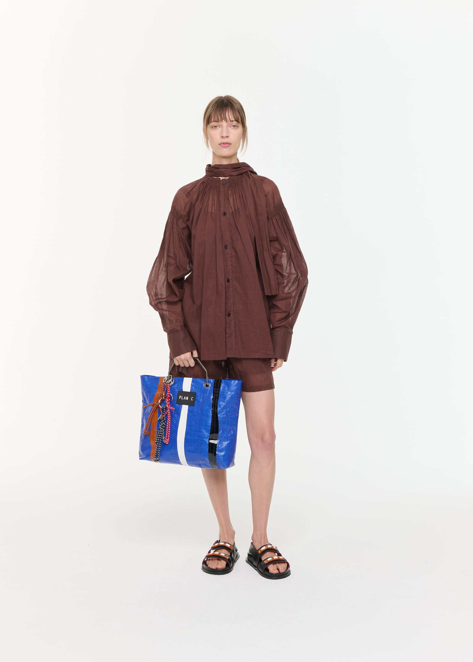 BROWN ORGANZA BLOUSE WITH SCARF